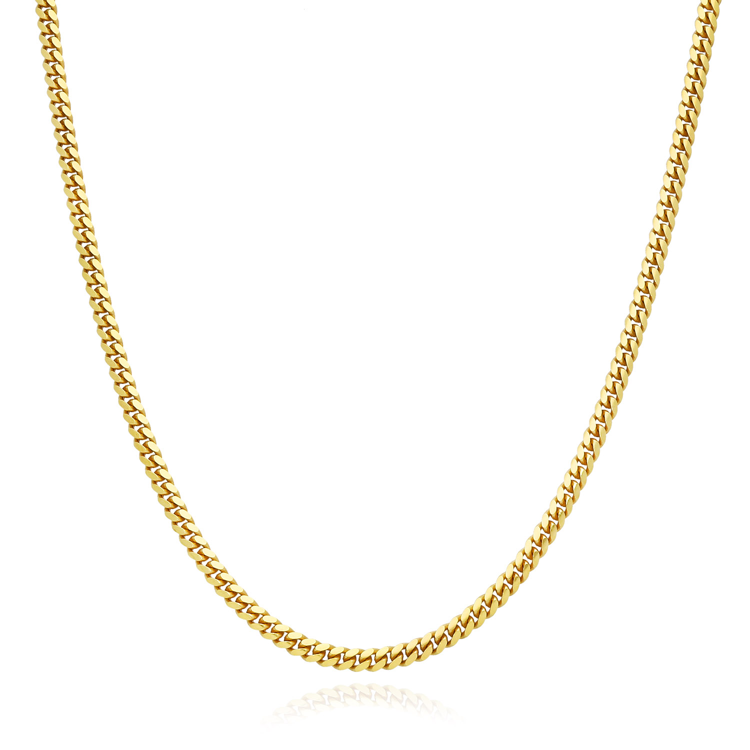 Solid 14K Yellow Gold Over Silver 2.5mm Miami Cuban Chain Necklace 16"-30" - 24"