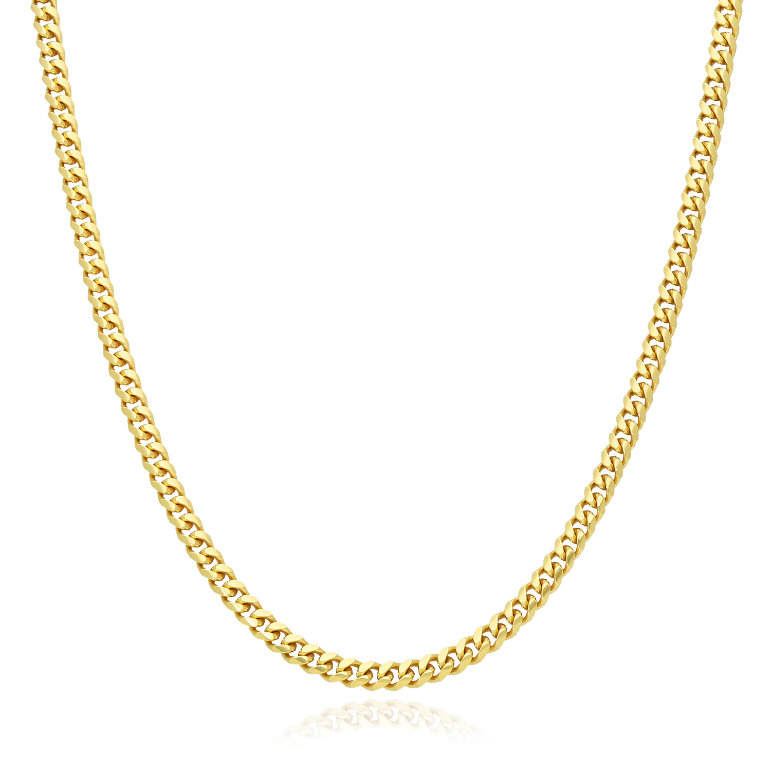 Solid 14K Yellow Gold Over Silver 3.5mm Miami Cuban Chain Necklace 16"-30" - 30"