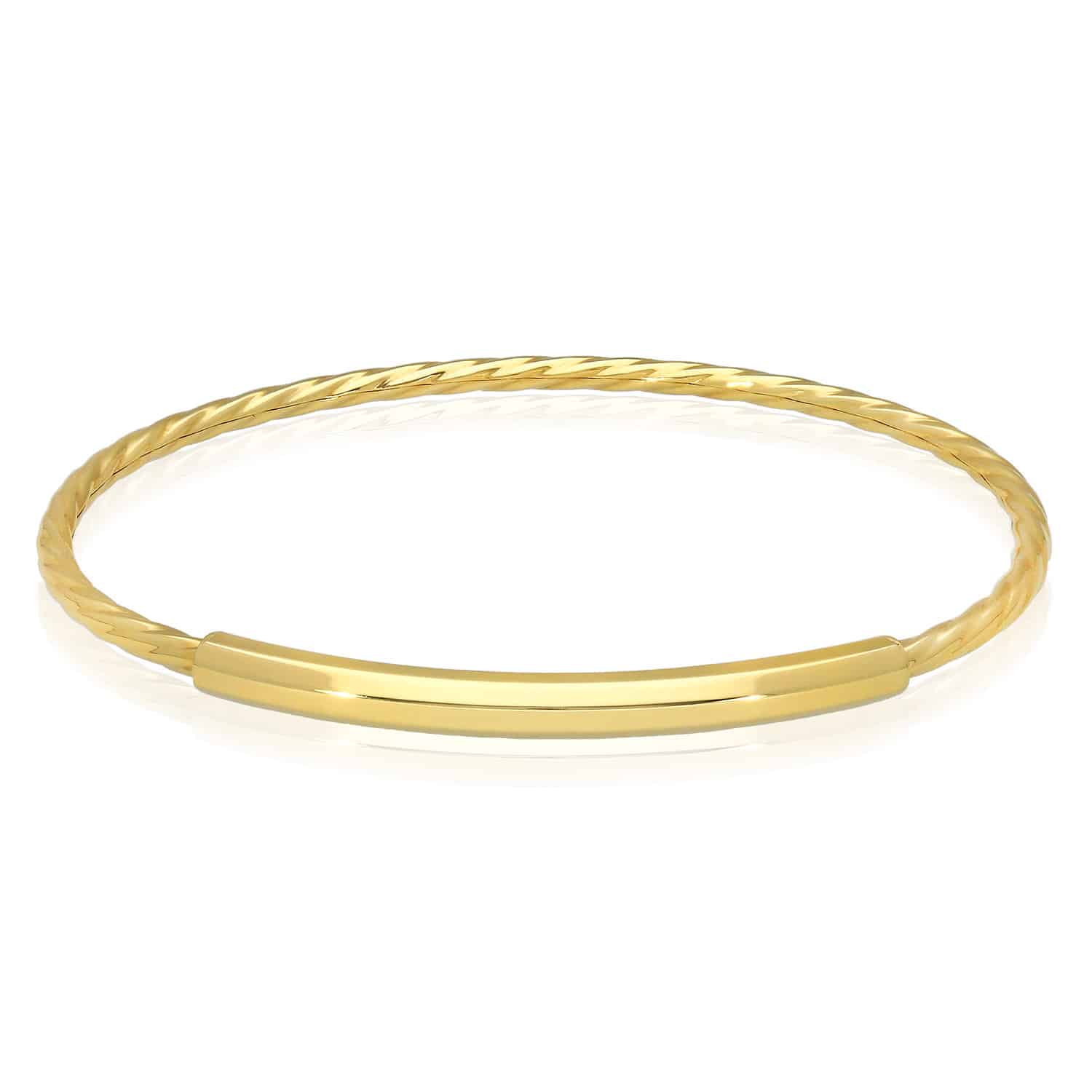 10K Gold 2.6mm Twisted Tube Bar Bangle Bracelet 7.25"