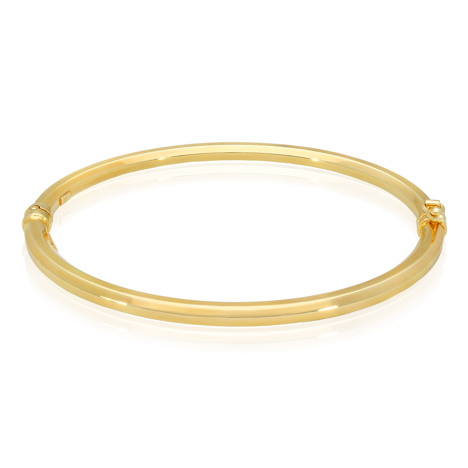 10K Gold 4mm Diamond Cut Tube Hinged Side Clasp Bangle Bracelet 7.5"