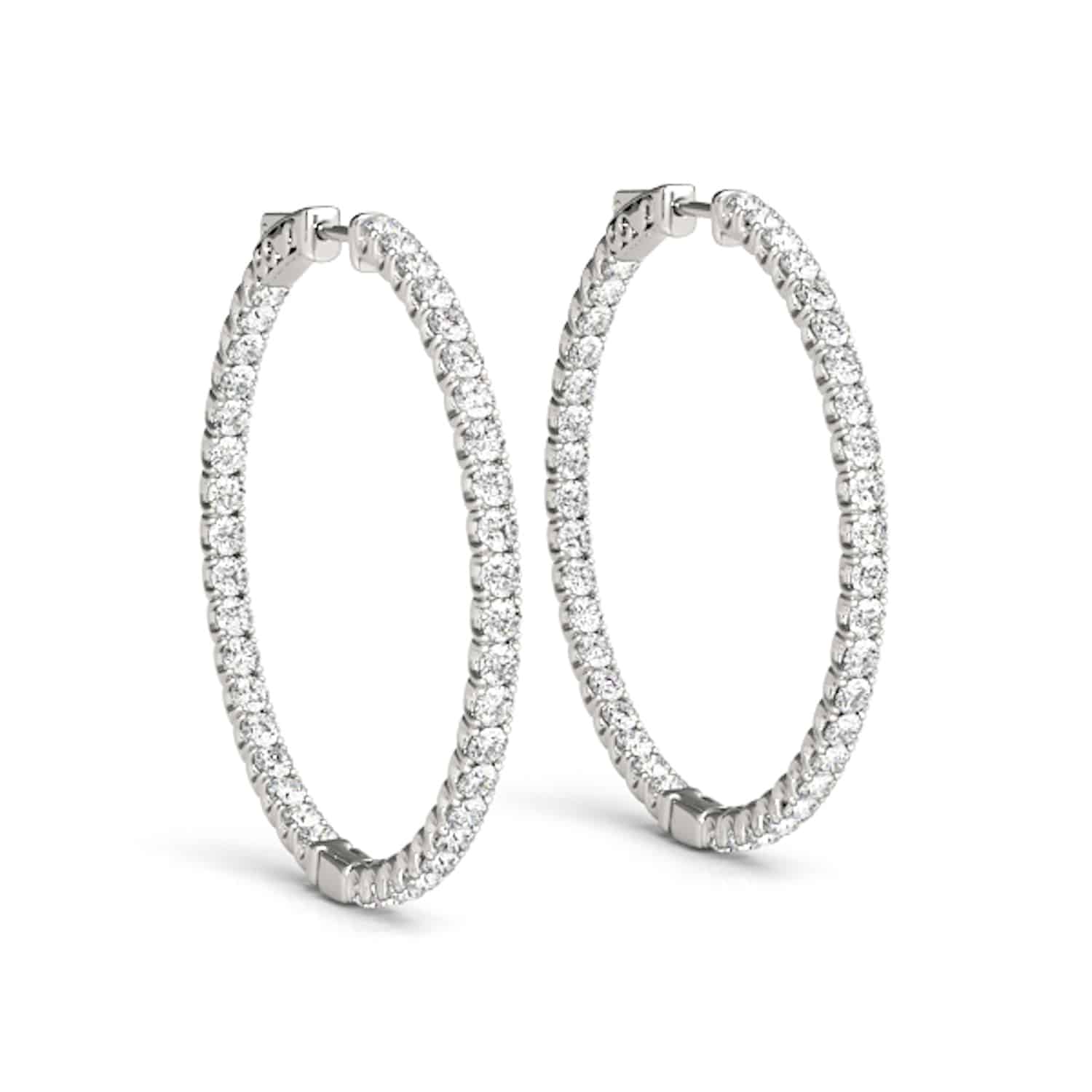 .7CTW Natural Diamond 14K Yellow White Gold Inside-Out Hinged Hoop Earrings 30mm - White Gold