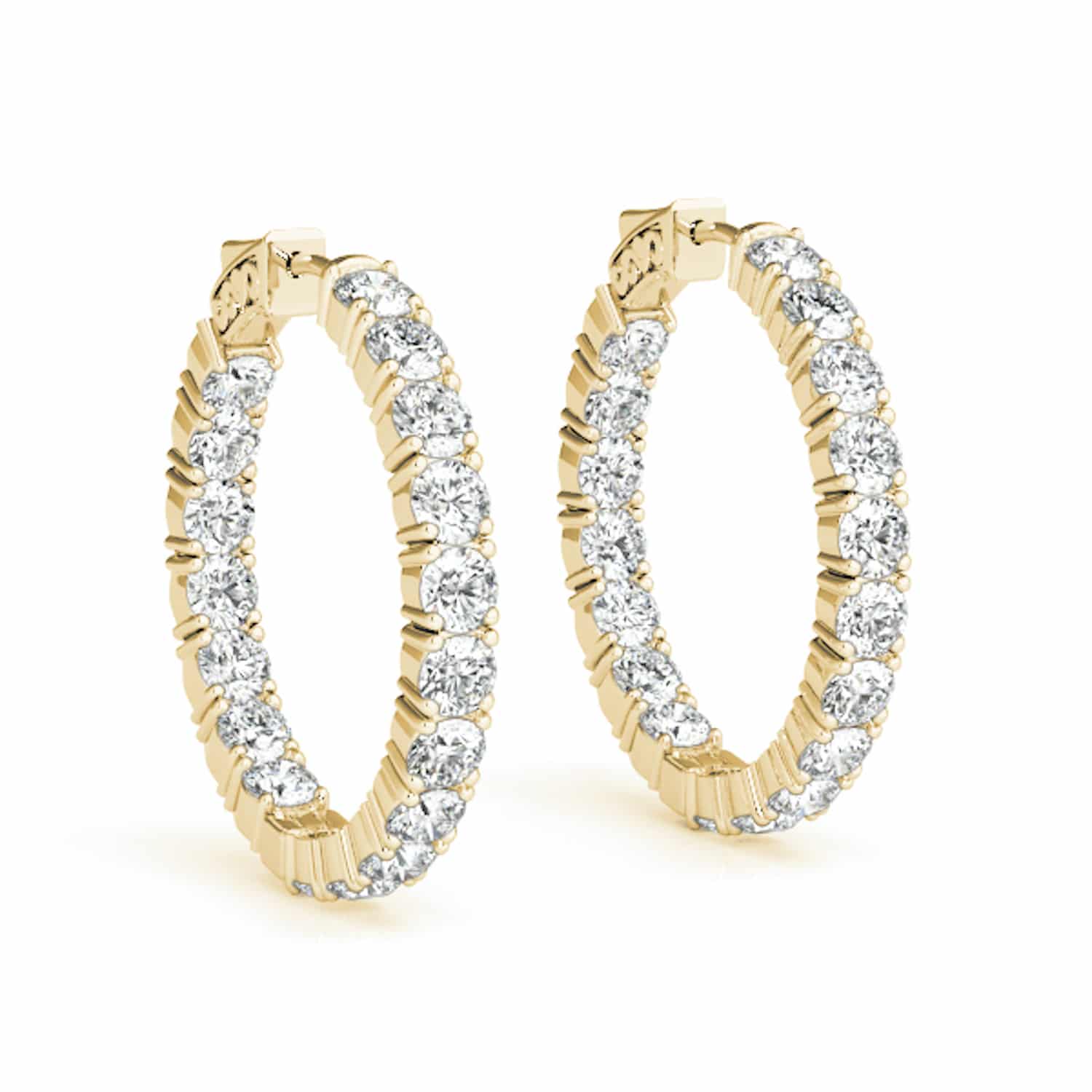 3.6CTW Natural Diamond 14K Gold Inside-Out Hinged Hoop Earrings 22mm - Yellow Gold