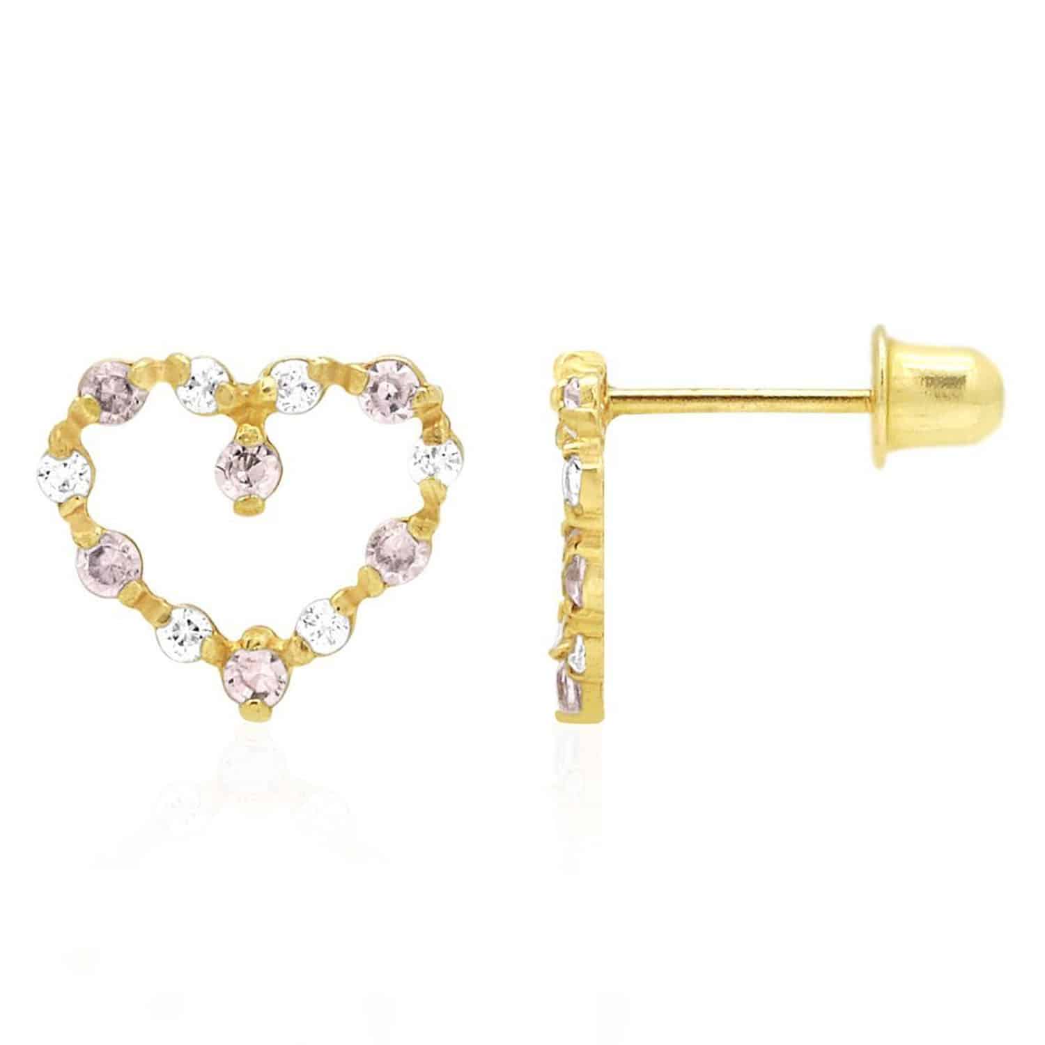 0.75CTW Simulated Gemstone 14k Yellow Gold Heart Screw Back Stud Earrings - June - Alexandrite