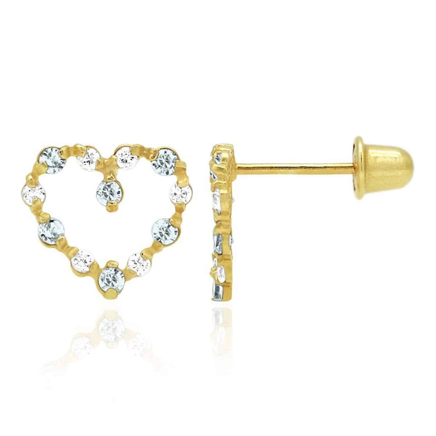 0.75CTW Simulated Gemstone 14k Yellow Gold Heart Screw Back Stud Earrings - March - Aquamarine