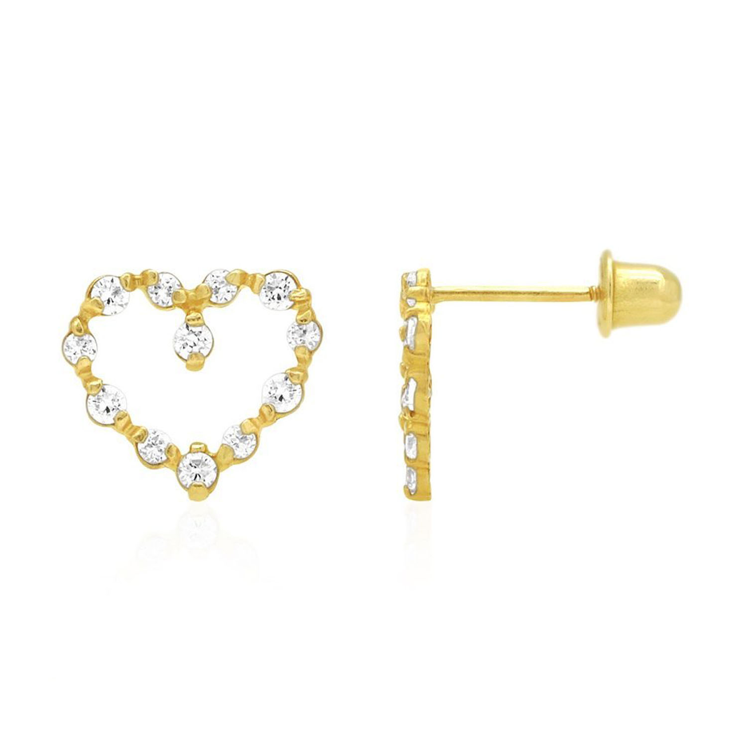 0.75CTW Simulated Gemstone 14k Yellow Gold Heart Screw Back Stud Earrings - April - Diamond/Zircon