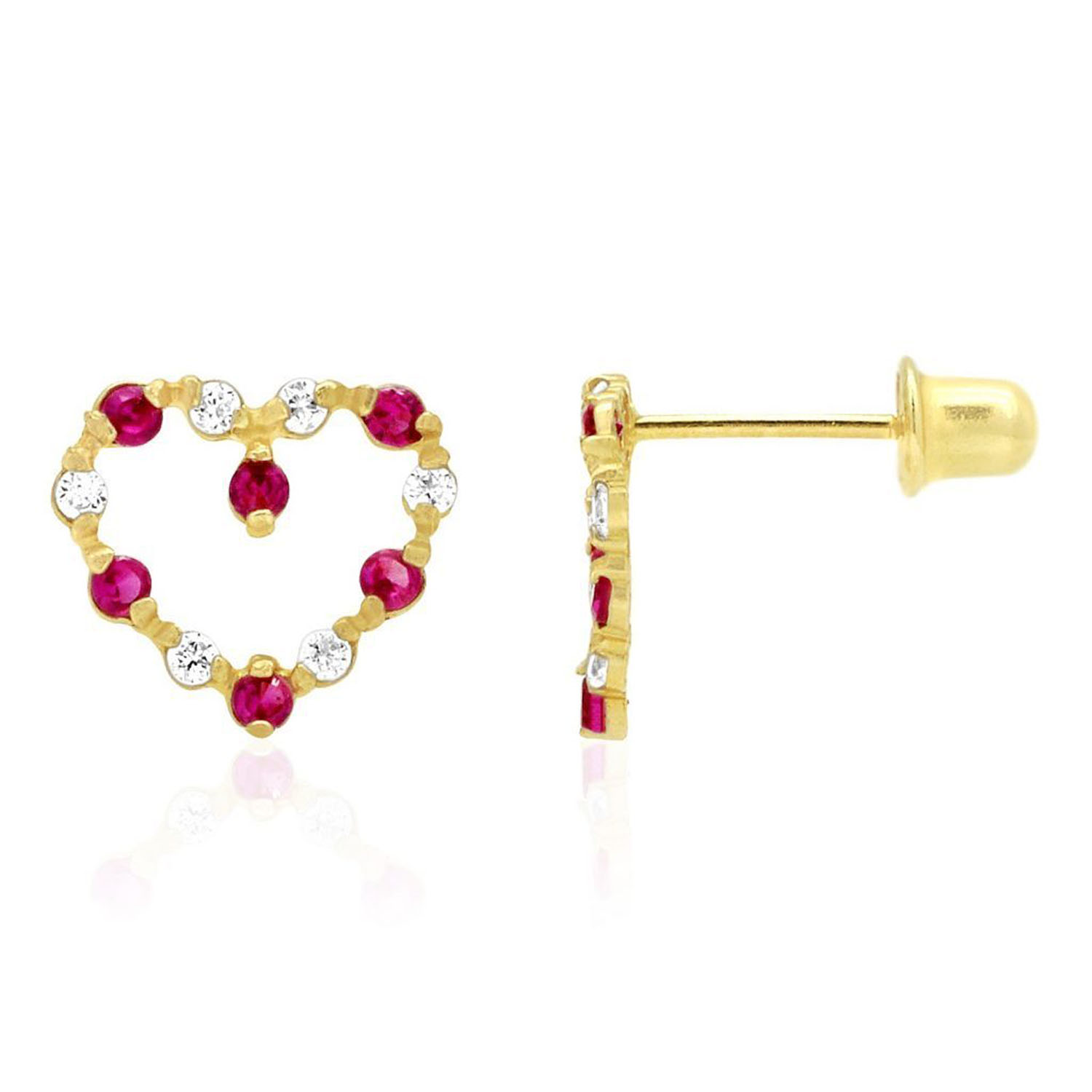 0.75CTW Simulated Gemstone 14k Yellow Gold Heart Screw Back Stud Earrings - July - Ruby