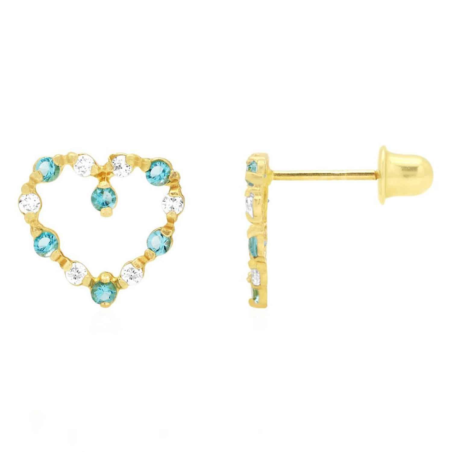 0.75CTW Simulated Gemstone 14k Yellow Gold Heart Screw Back Stud Earrings - December - Blue Topaz