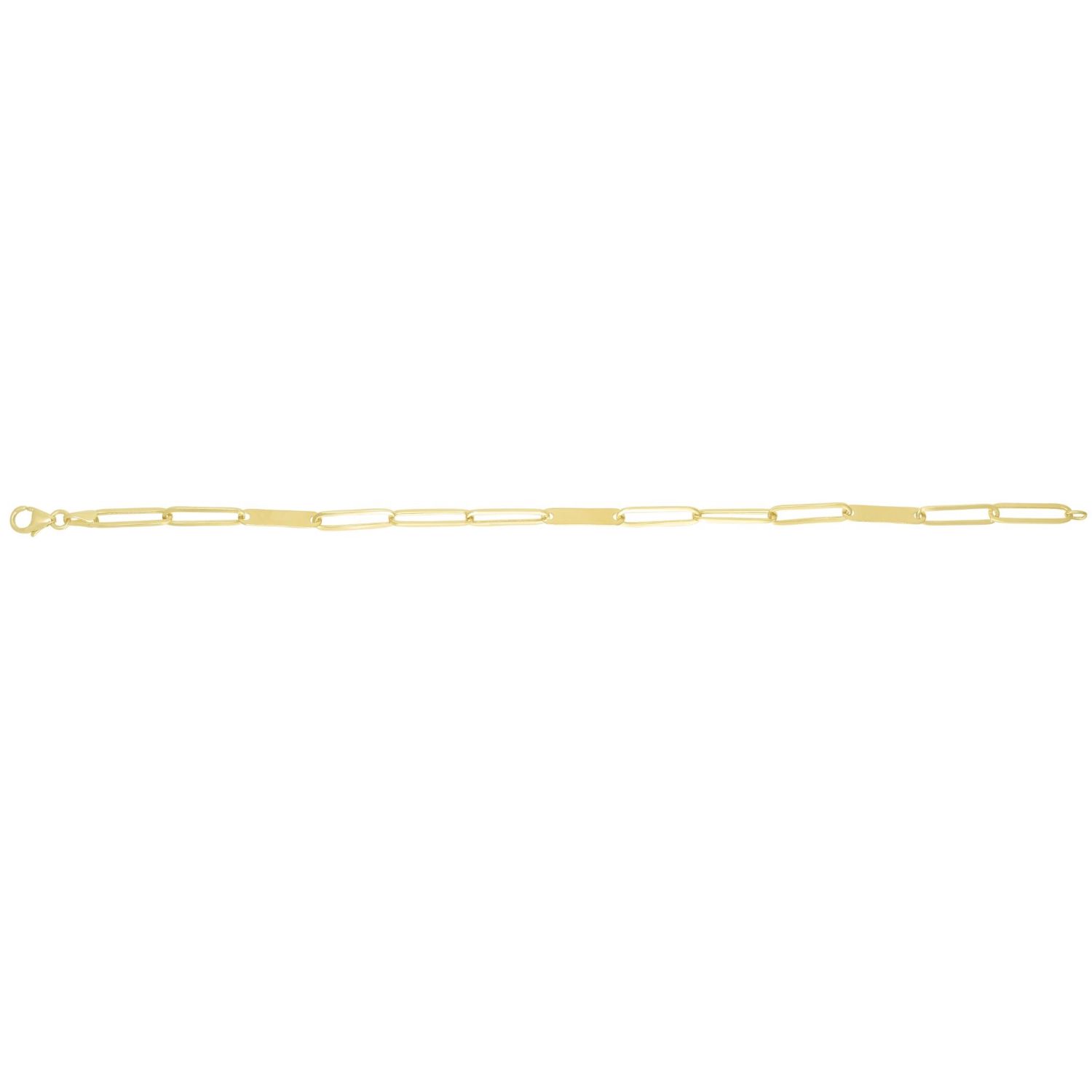14K Yellow Gold 3.5mm Paperclip Skinny ID Bar Bracelet 7"