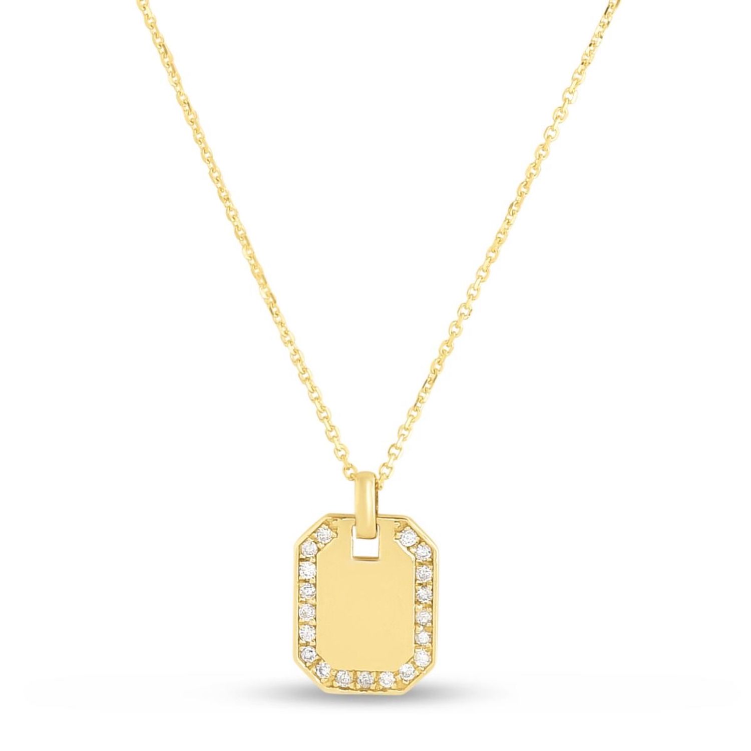 0.19CTW Natural Diamond 14K Yellow Gold Octagon Tag Necklace 16"-18" Adjustable