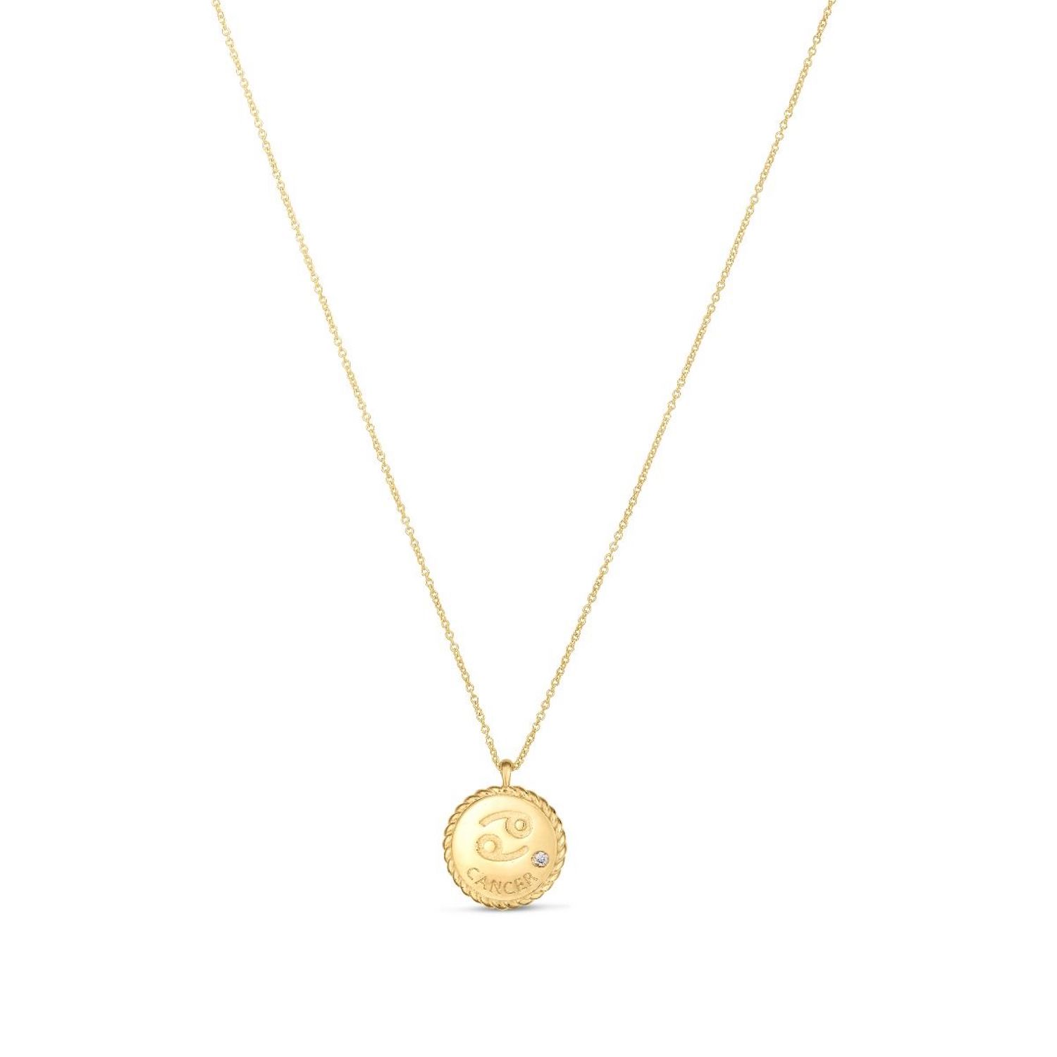 .01Ct Natural Diamond 14K Gold Zodiac Sign Medallion Pendant Necklace 16"-18" - Cancer