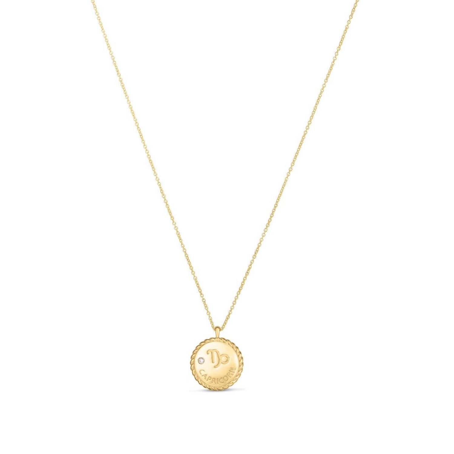 .01Ct Natural Diamond 14K Gold Zodiac Sign Medallion Pendant Necklace 16"-18" - Capricorn