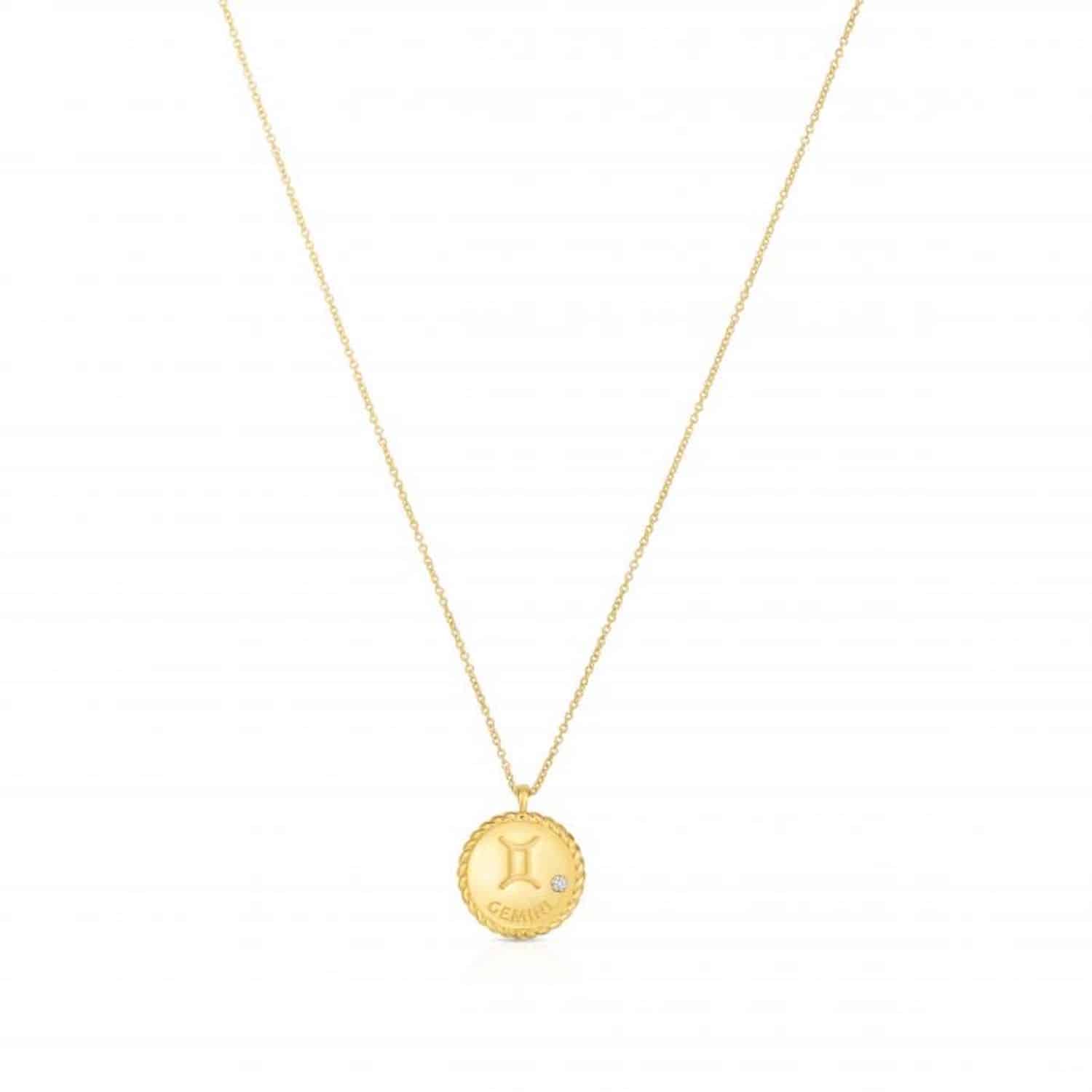 .01Ct Natural Diamond 14K Gold Zodiac Sign Medallion Pendant Necklace 16"-18" - Gemini