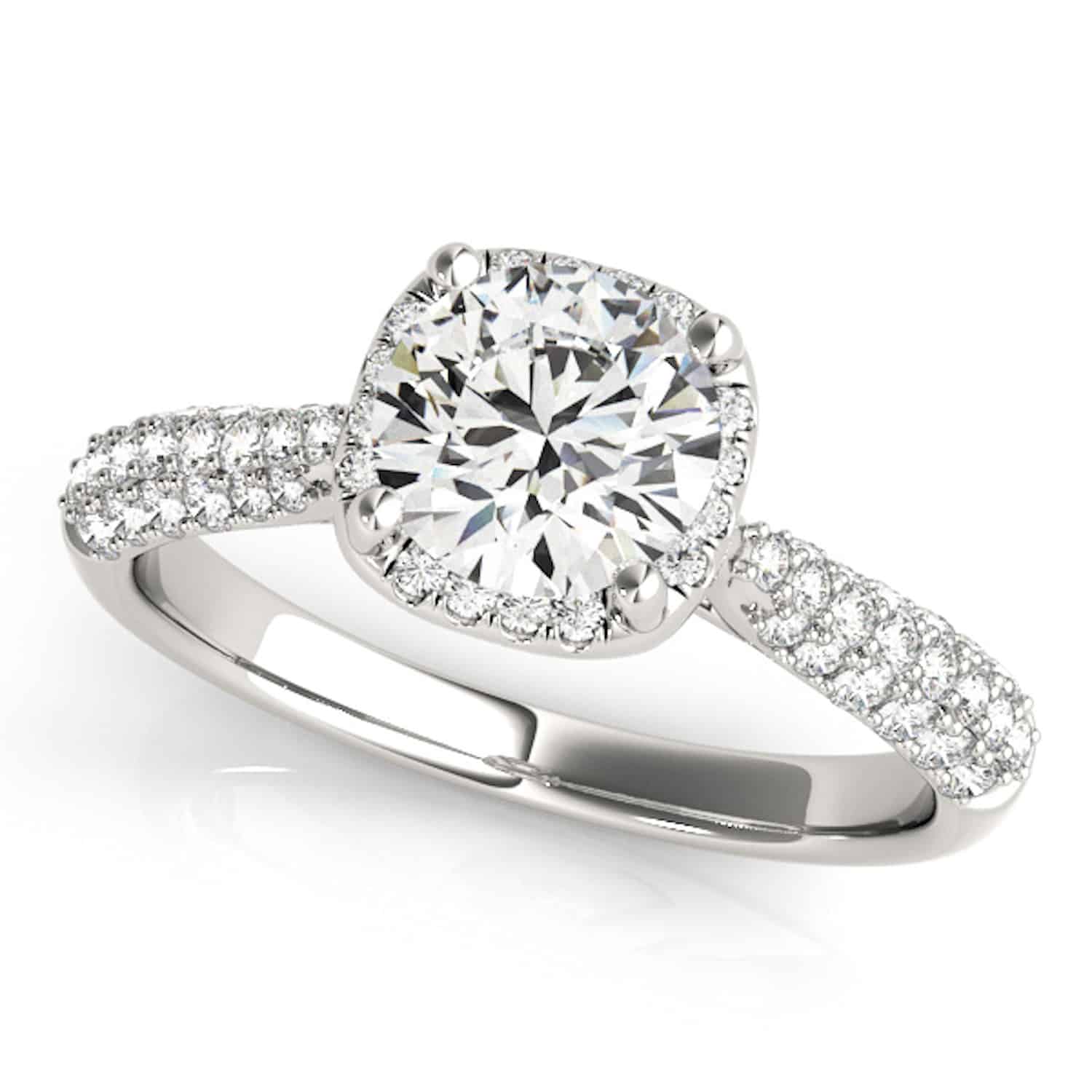 1.25CTW Natural Diamond &#038; Moissanite 18K White Gold Round Halo Engagement Ring - 10