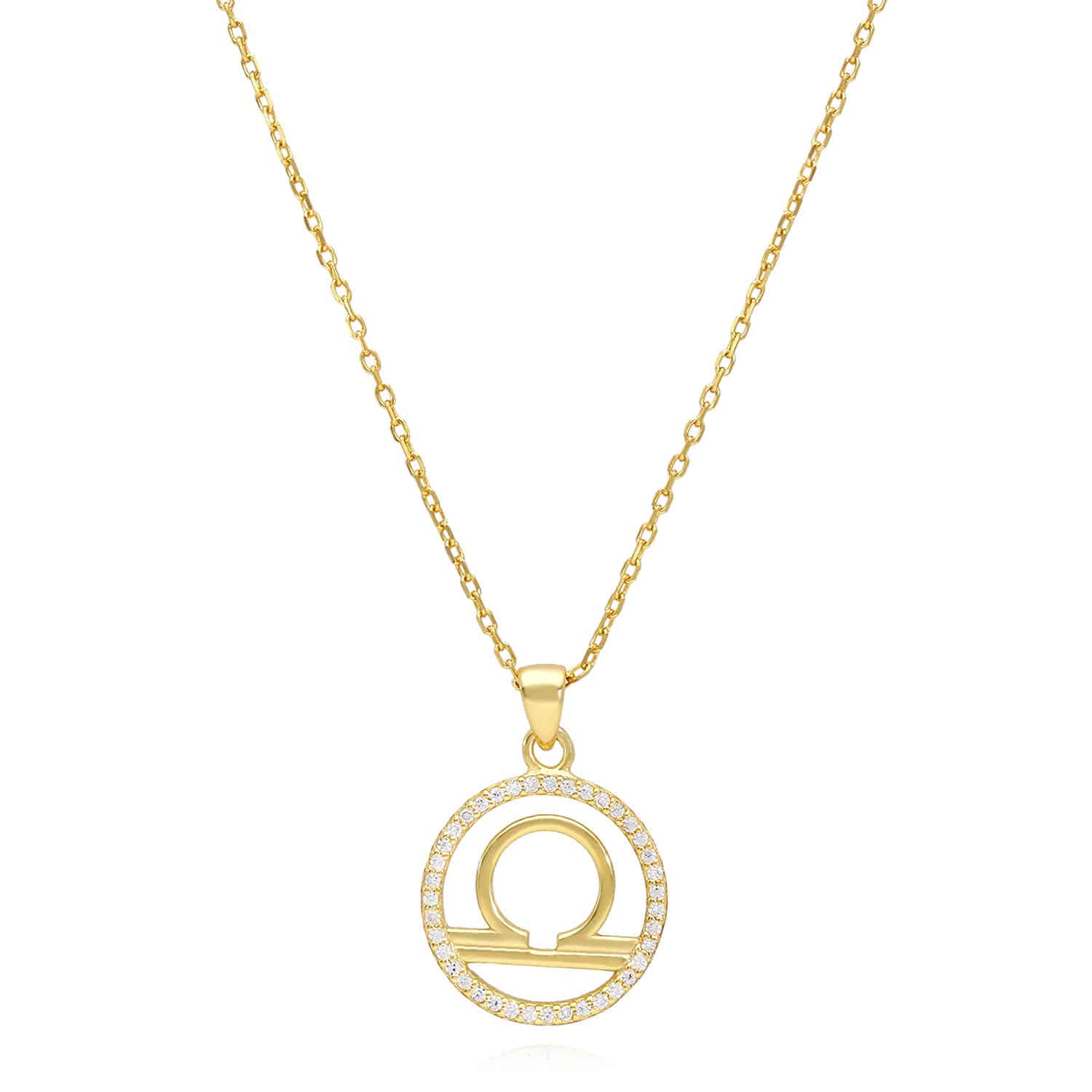 18K Gold Over Silver Simulated Diamond Zodiac Charm Pendant Necklace 16"-18" Adj - Libra