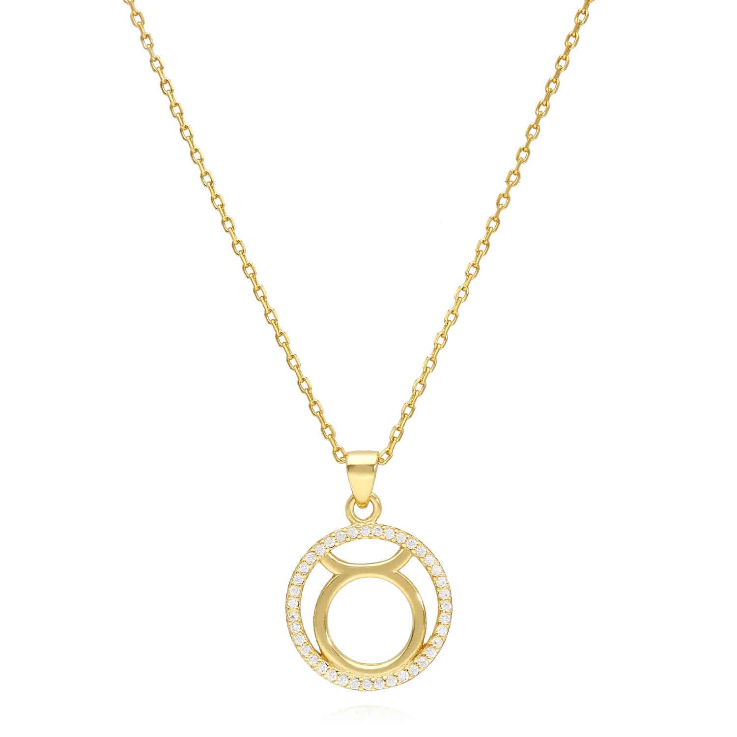 18K Gold Over Silver Simulated Diamond Zodiac Charm Pendant Necklace 16"-18" Adj - Taurus