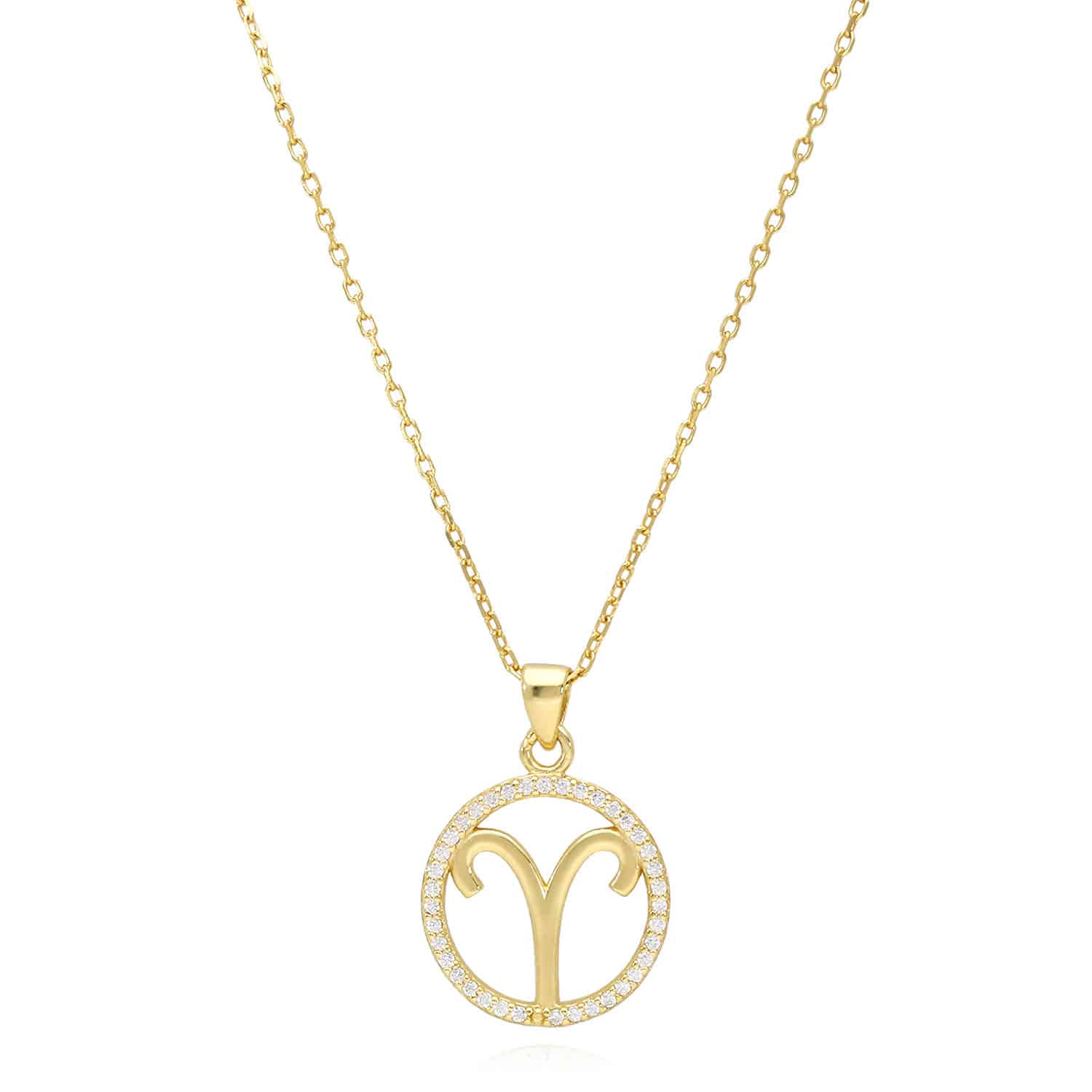 18K Gold Over Silver Simulated Diamond Zodiac Charm Pendant Necklace 16"-18" Adj - Aries