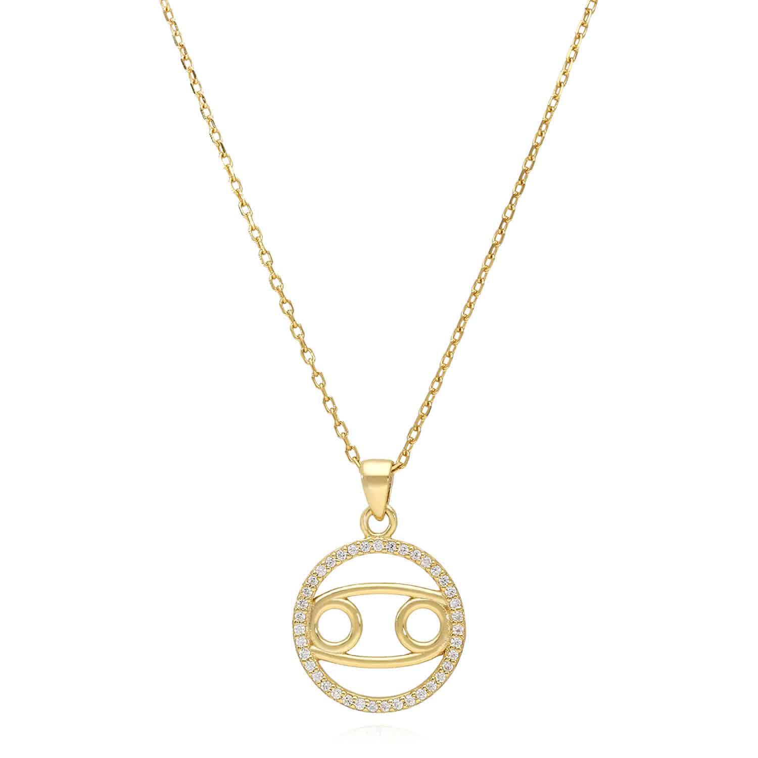 18K Gold Over Silver Simulated Diamond Zodiac Charm Pendant Necklace 16"-18" Adj - Cancer