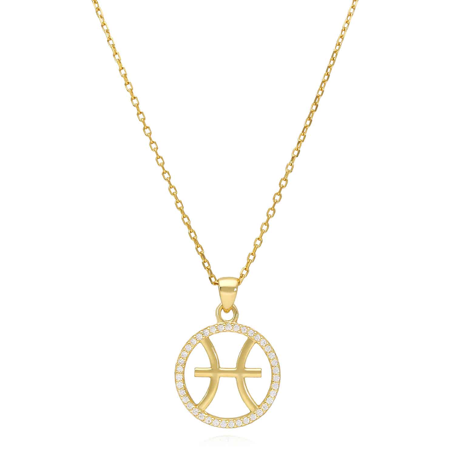 18K Gold Over Silver Simulated Diamond Zodiac Charm Pendant Necklace 16"-18" Adj - Pisces