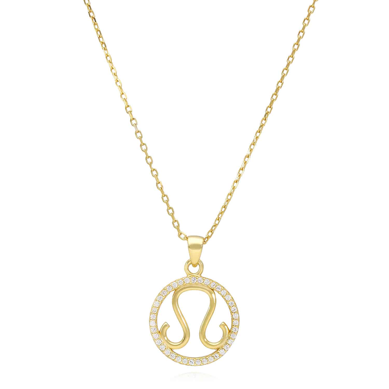 18K Gold Over Silver Simulated Diamond Zodiac Charm Pendant Necklace 16"-18" Adj - Leo