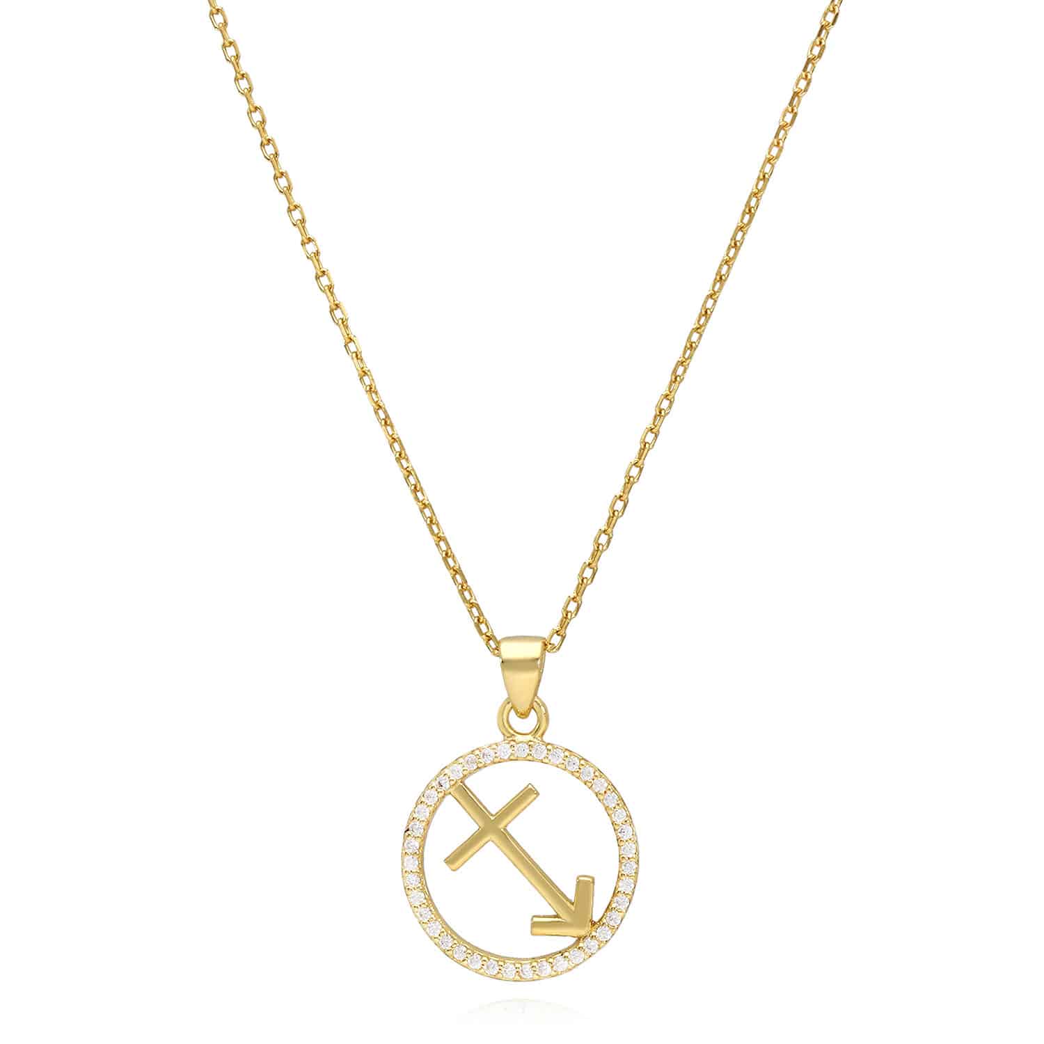 18K Gold Over Silver Simulated Diamond Zodiac Charm Pendant Necklace 16"-18" Adj - Sagittarius