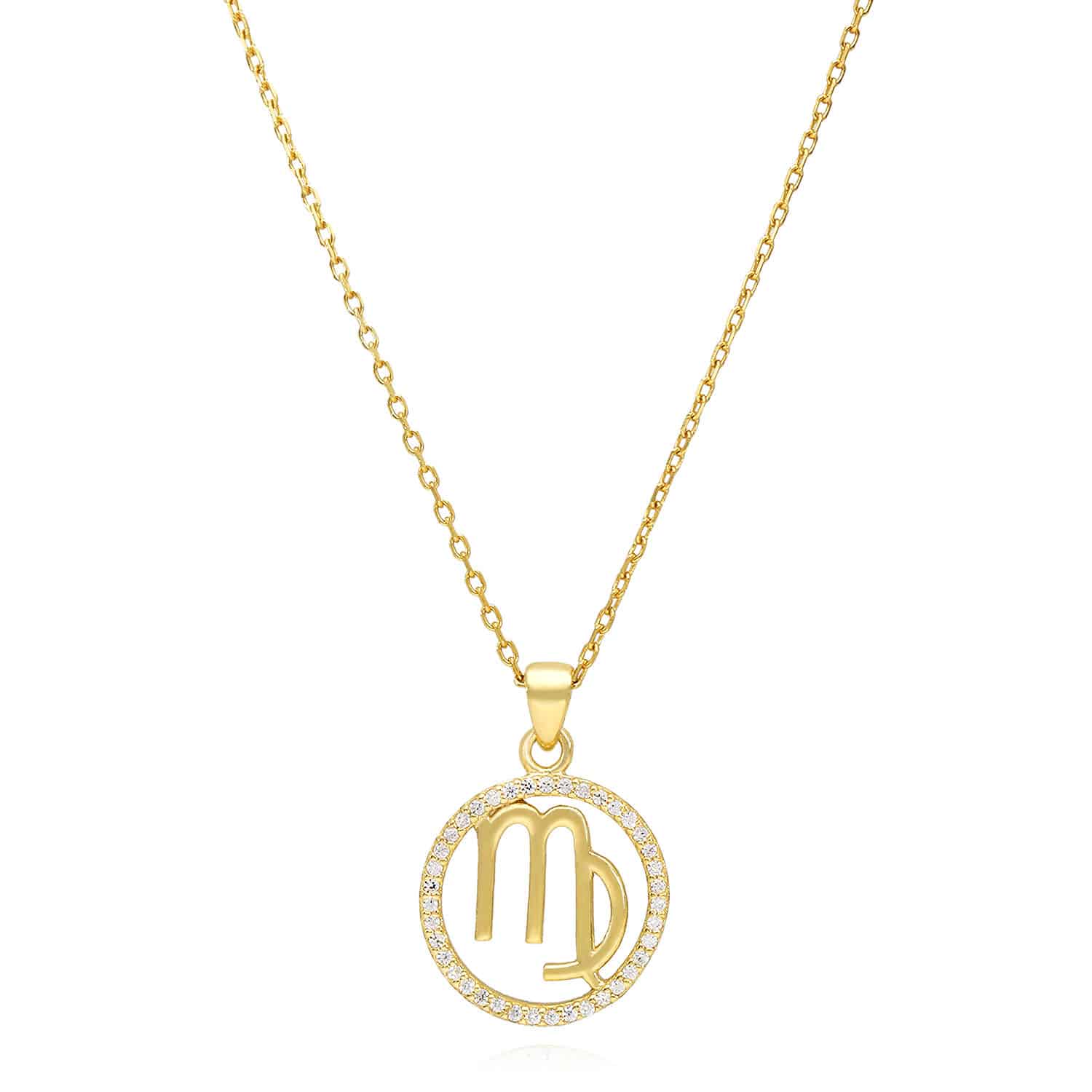 18K Gold Over Silver Simulated Diamond Zodiac Charm Pendant Necklace 16"-18" Adj - Virgo
