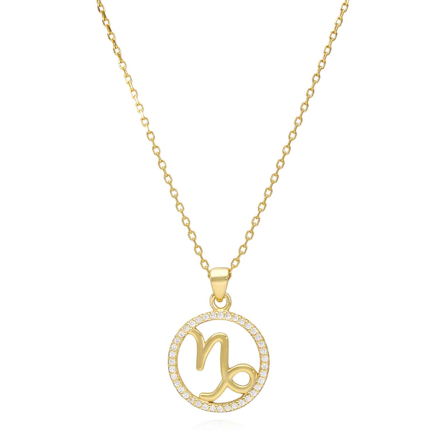 18K Gold Over Silver Simulated Diamond Zodiac Charm Pendant Necklace 16"-18" Adj - Capricorn