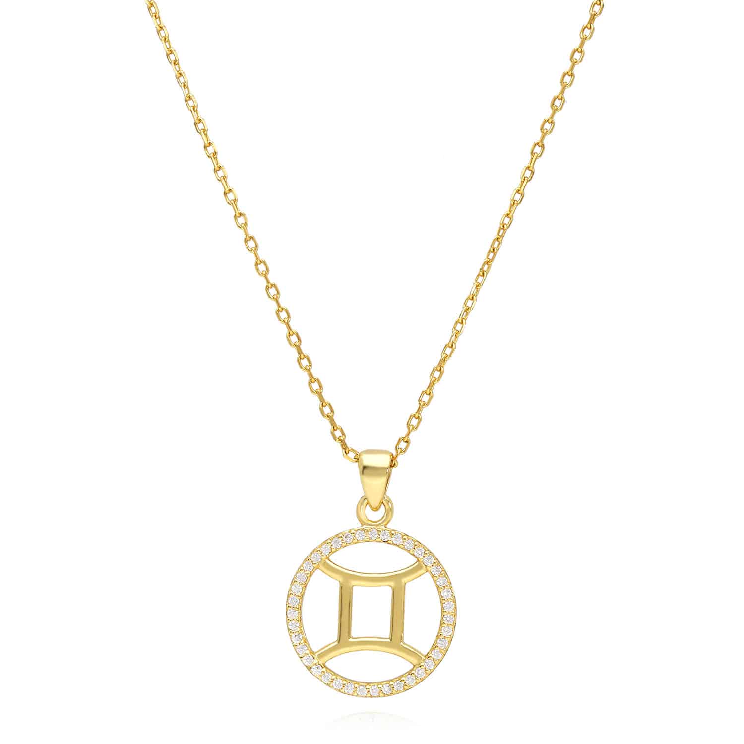 18K Gold Over Silver Simulated Diamond Zodiac Charm Pendant Necklace 16"-18" Adj - Gemini