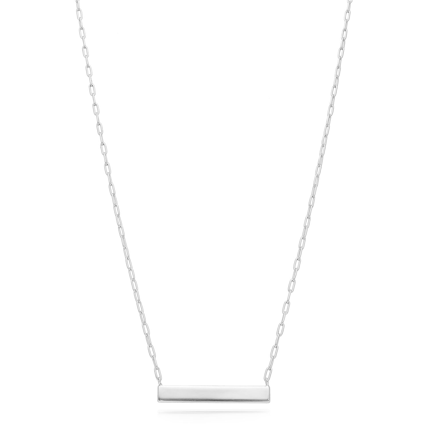 Engravable Gold Over Silver Paperclip Personalized Bar Pendant Necklace 16"-18" - White Gold Plated