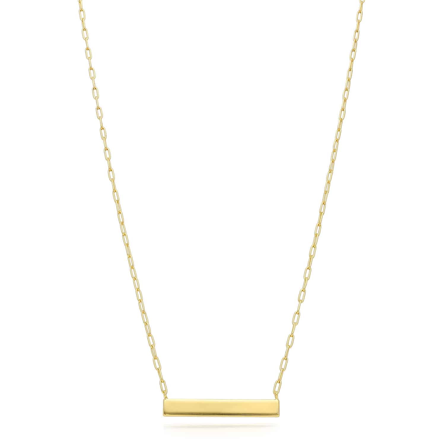 Engravable Gold Over Silver Paperclip Personalized Bar Pendant Necklace 16"-18" - Yellow Gold Plated