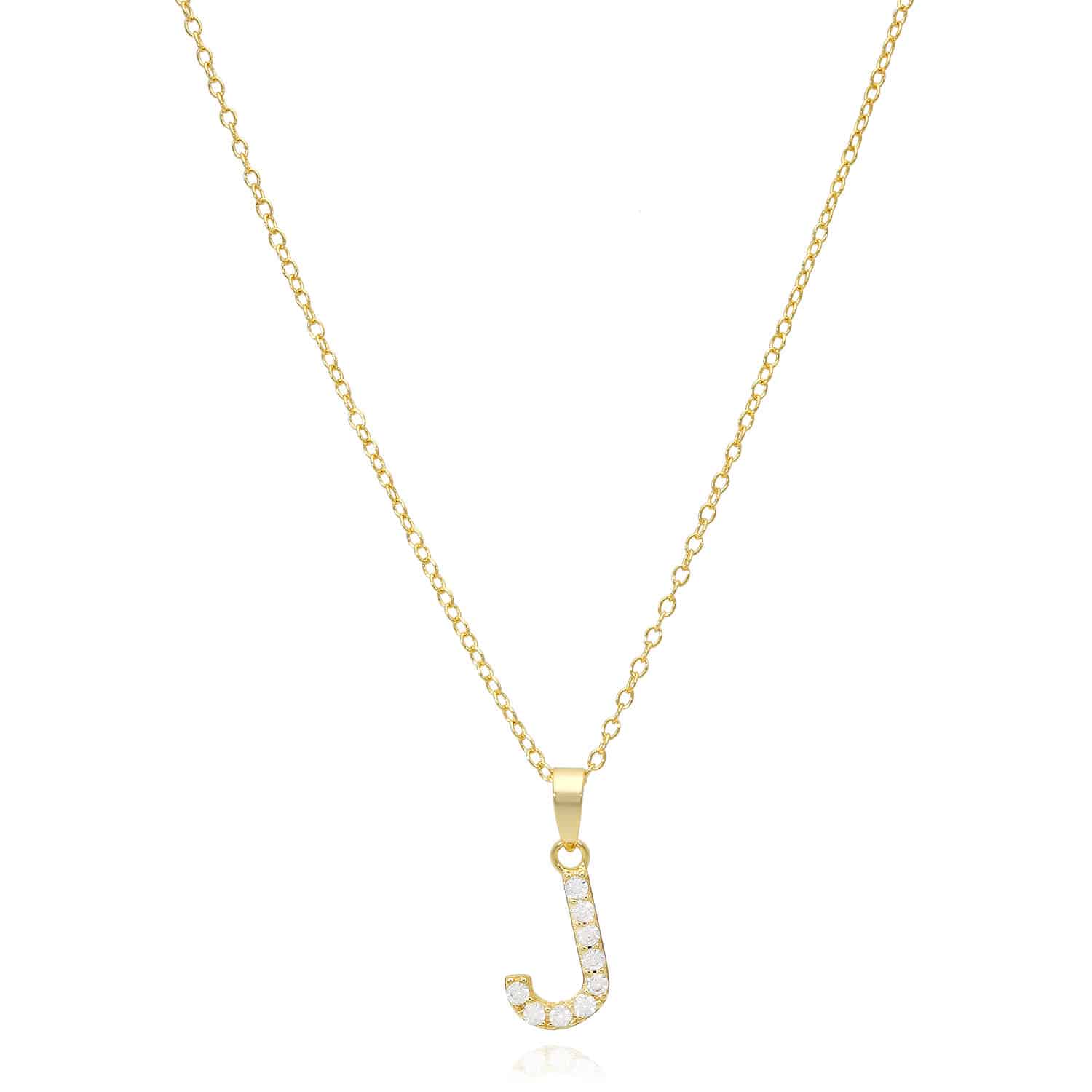 18K Yellow Gold Over Silver Cable Necklace 18" Initial Letter Pendant 0.7" - J