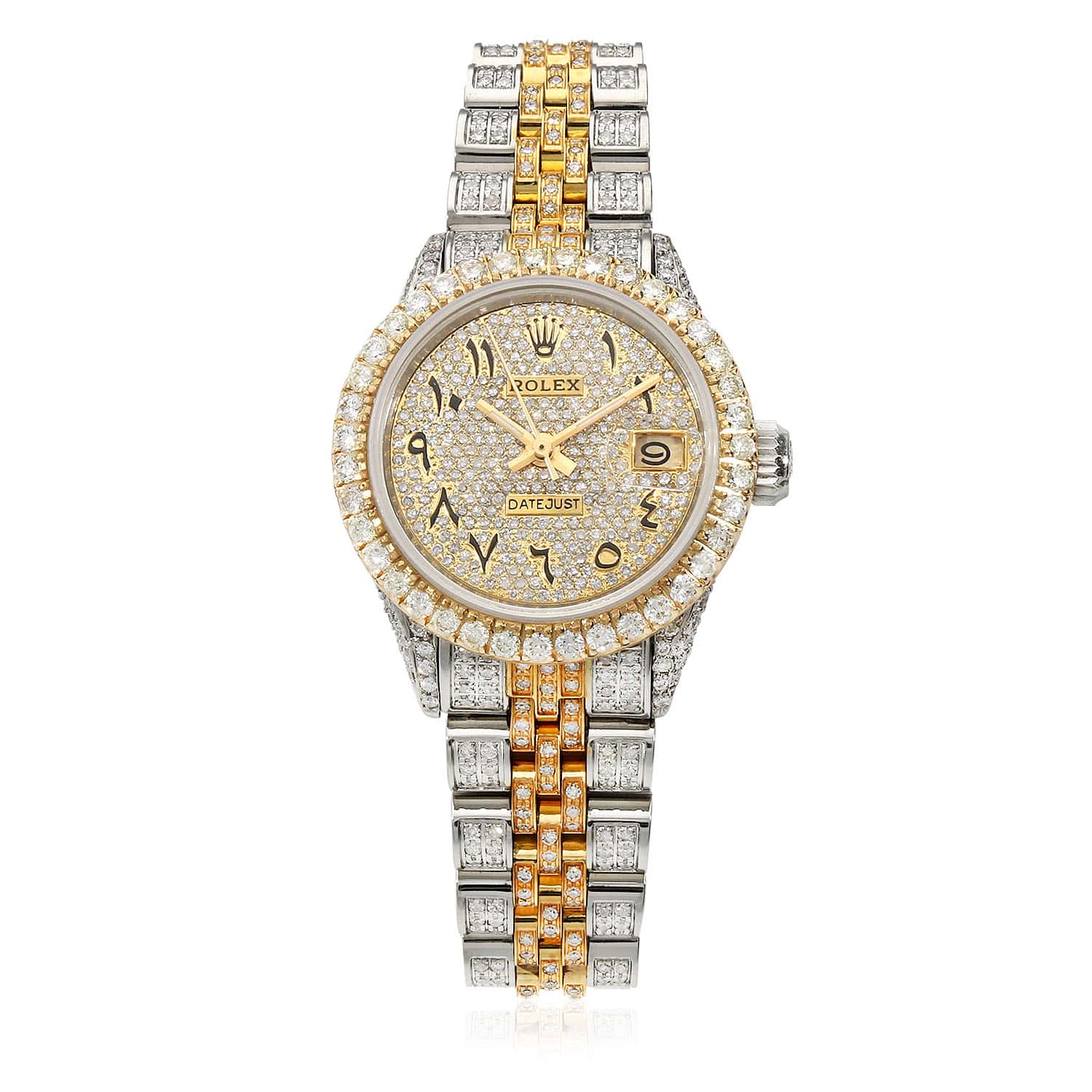 Rolex Datejust Custom Diamond Pave Jubilee Band Diamond Dial Bezel 26mm Watch