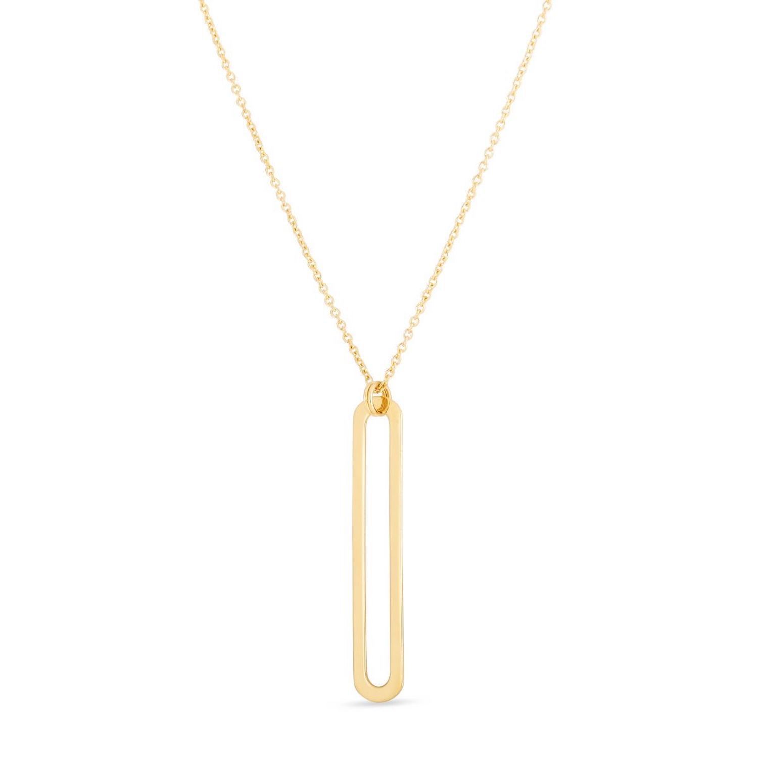 14K Yellow Gold Adjustable 16"-18" Necklace Single Paperclip Pendant 1.18"