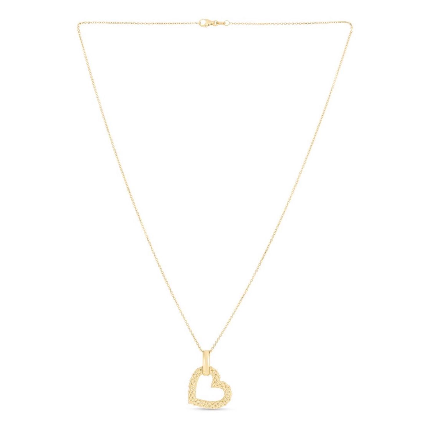 14K Yellow Gold Cable Necklace 18" Popcorn Open Heart Pendant