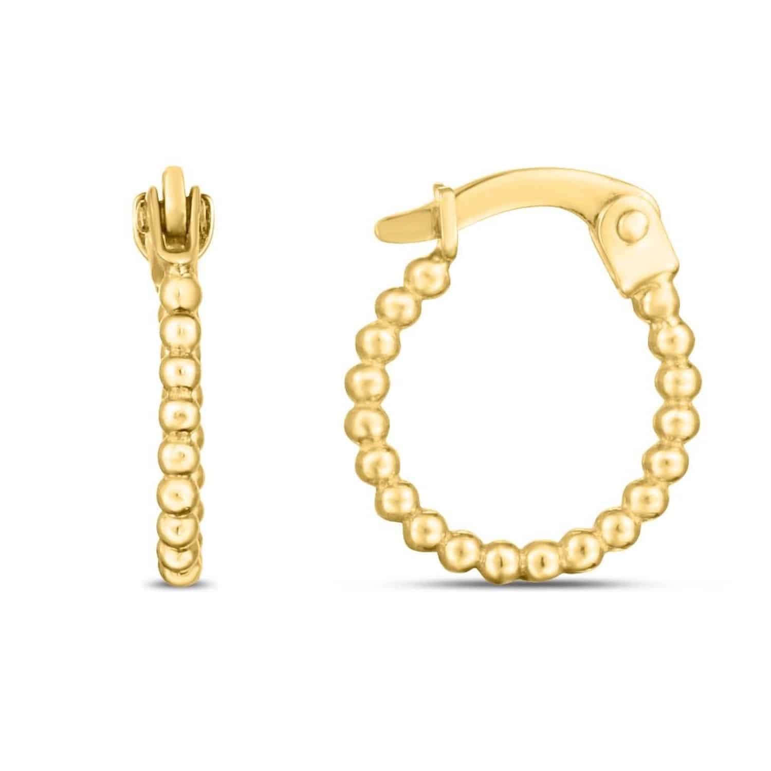 14K Yellow Gold Ball Beaded Hinged Hoop Earrings 11mm