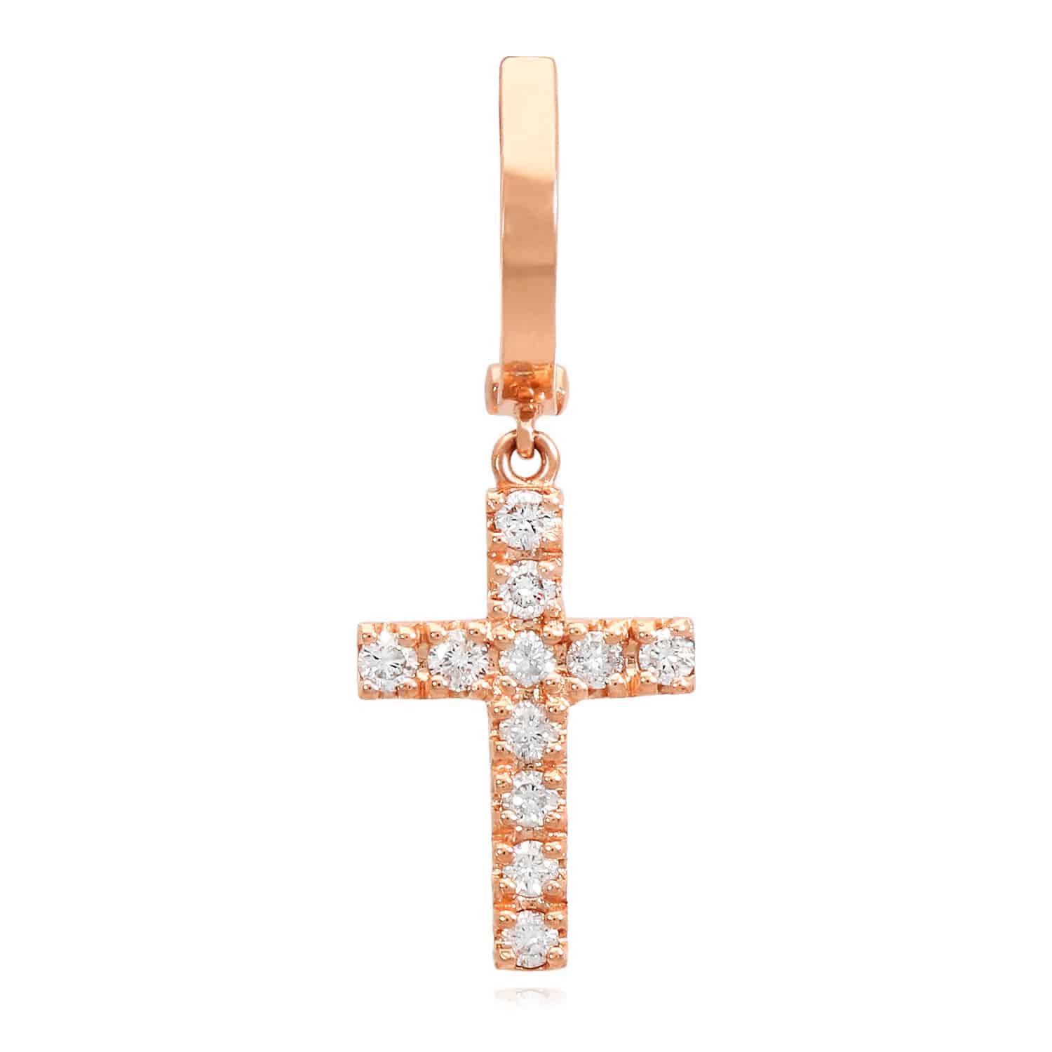 0.35CTW Natural Diamond 14K Gold Dangling Cross Hoop Earrings 30mm - Rose Gold