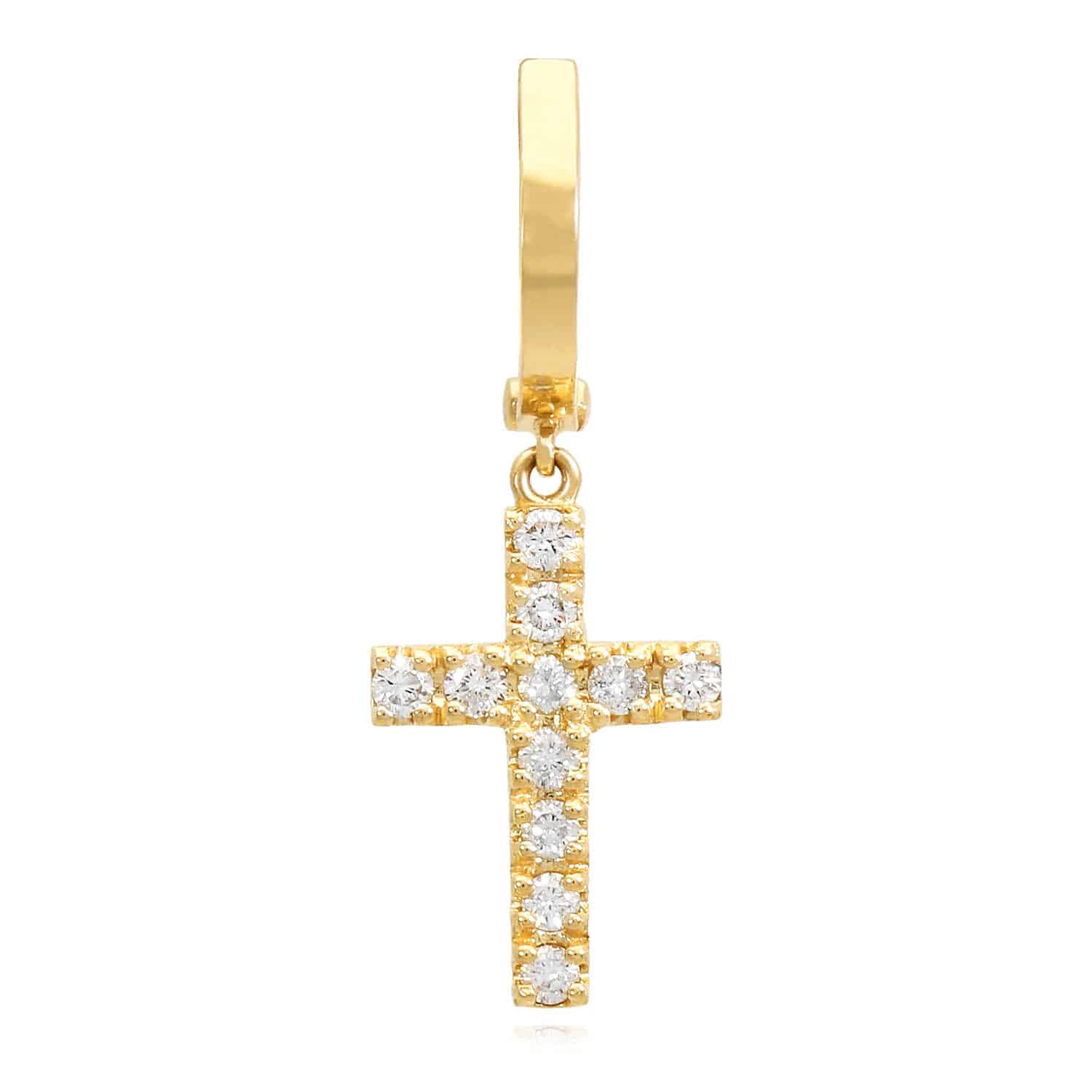 0.35CTW Natural Diamond 14K Gold Dangling Cross Hoop Earrings 30mm - Yellow Gold
