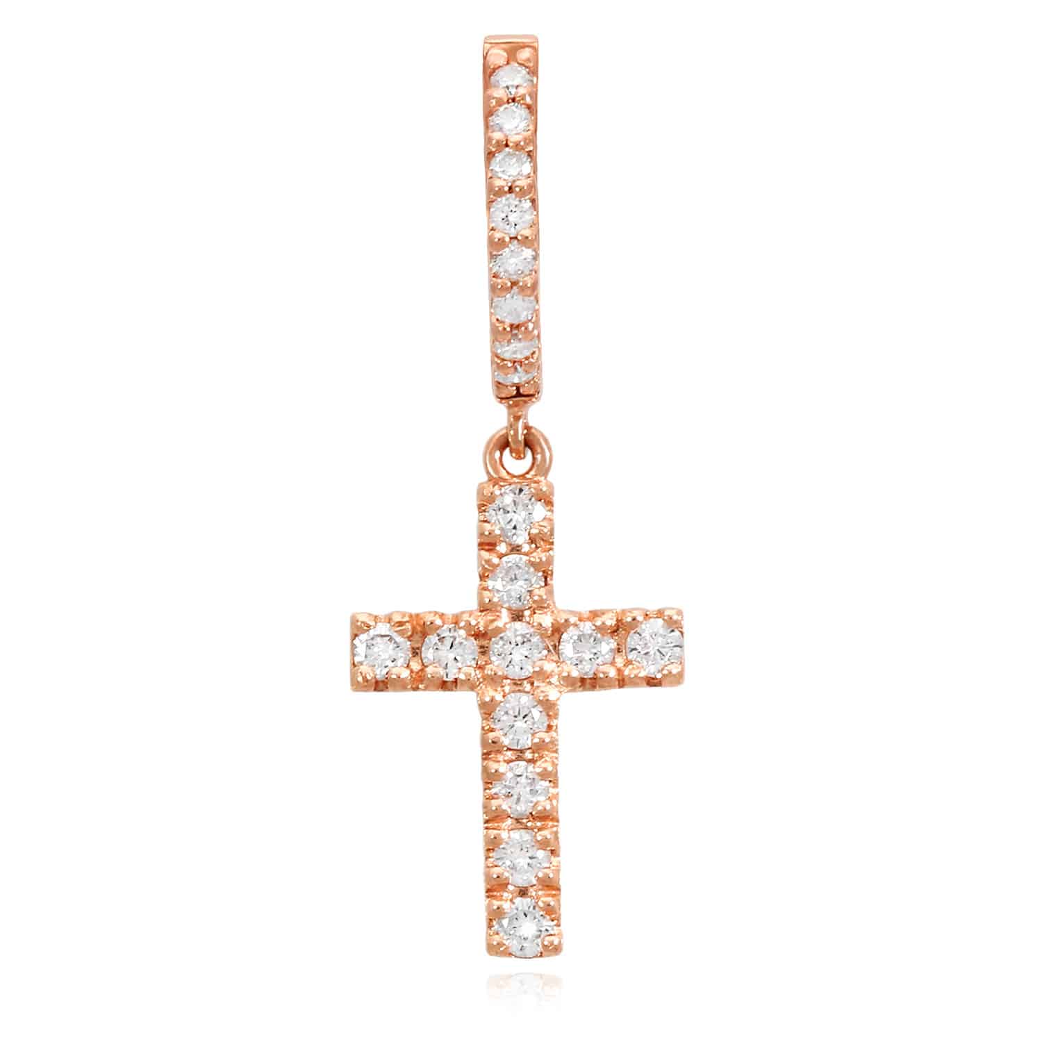 0.45CTW Natural Diamond 14K Gold Dangling Cross Hoop Earring 30mm Single Earring - Rose Gold