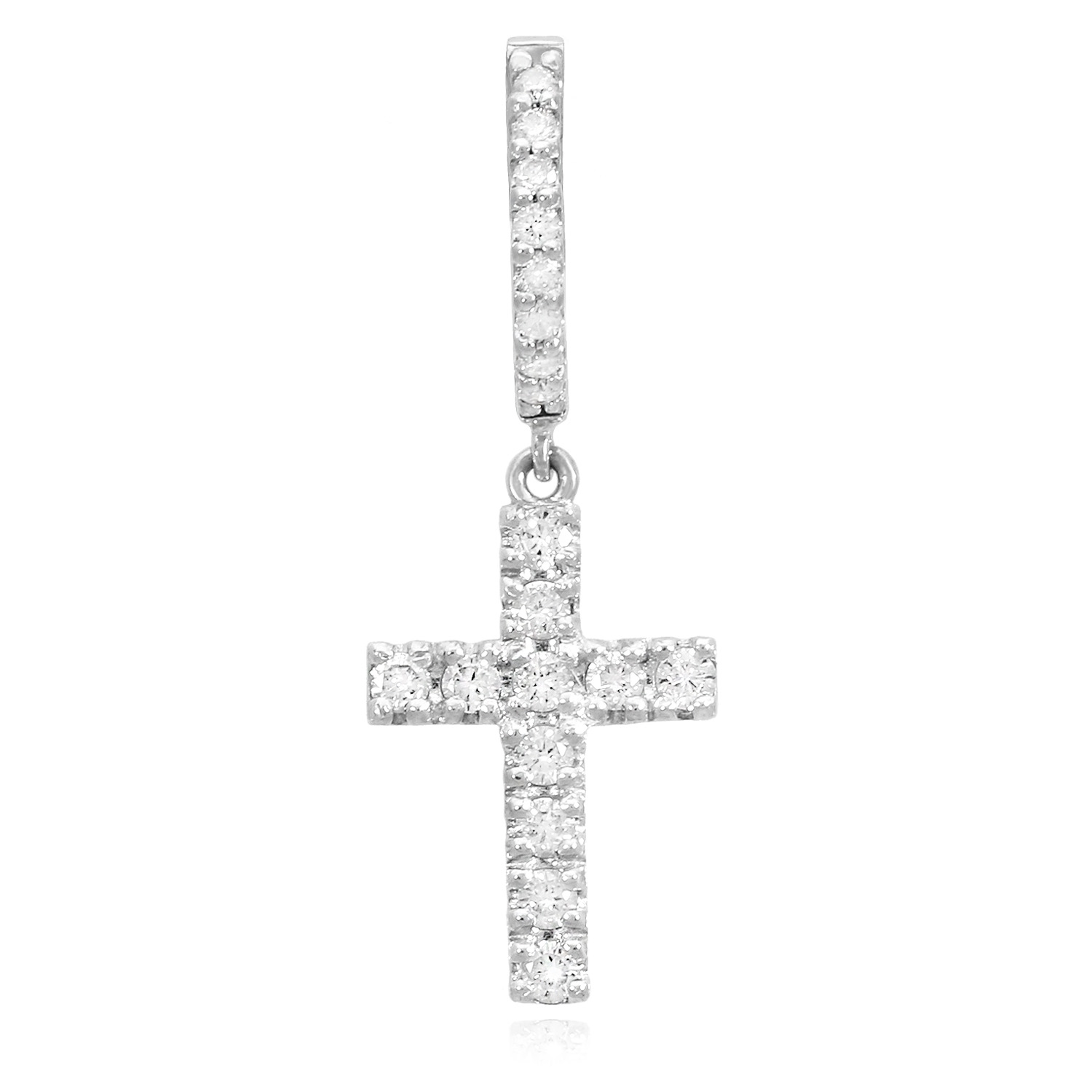 0.45CTW Natural Diamond 14K Gold Dangling Cross Hoop Earring 30mm Single Earring - White Gold