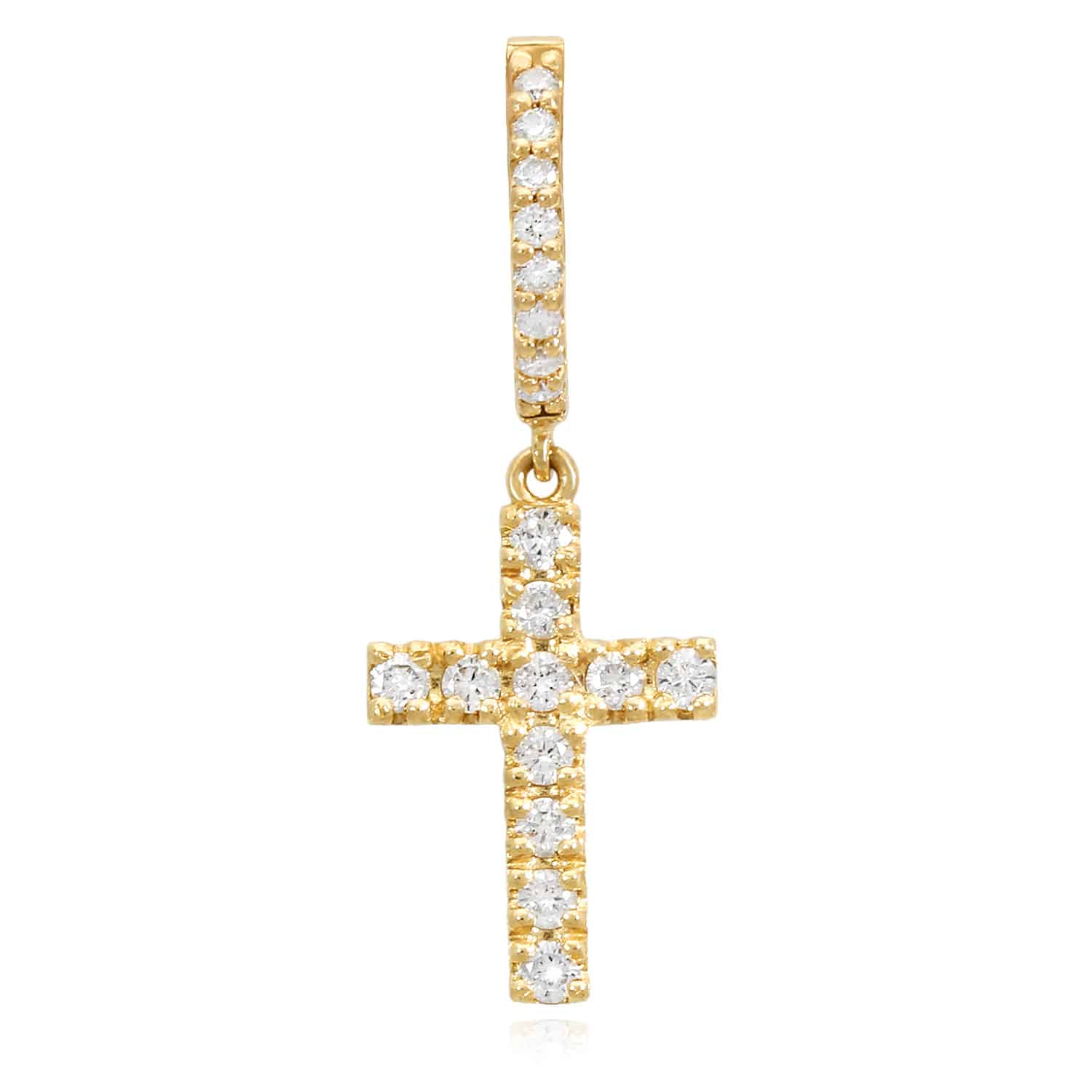 0.45CTW Natural Diamond 14K Gold Dangling Cross Hoop Earring 30mm Single Earring - Yellow Gold