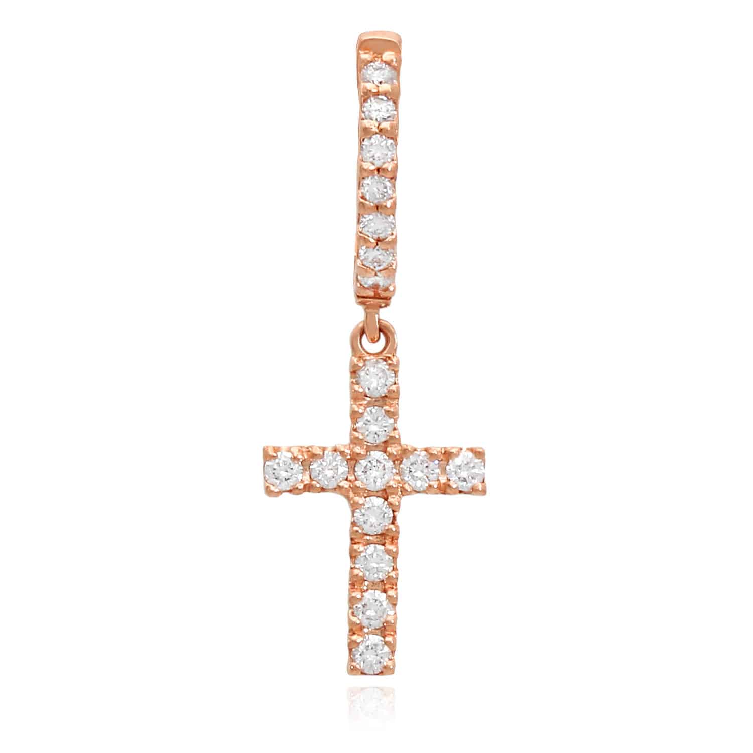 0.33CTW Natural Diamond 14K Gold Dangling Cross Hoop Earrings 28mm - Rose Gold