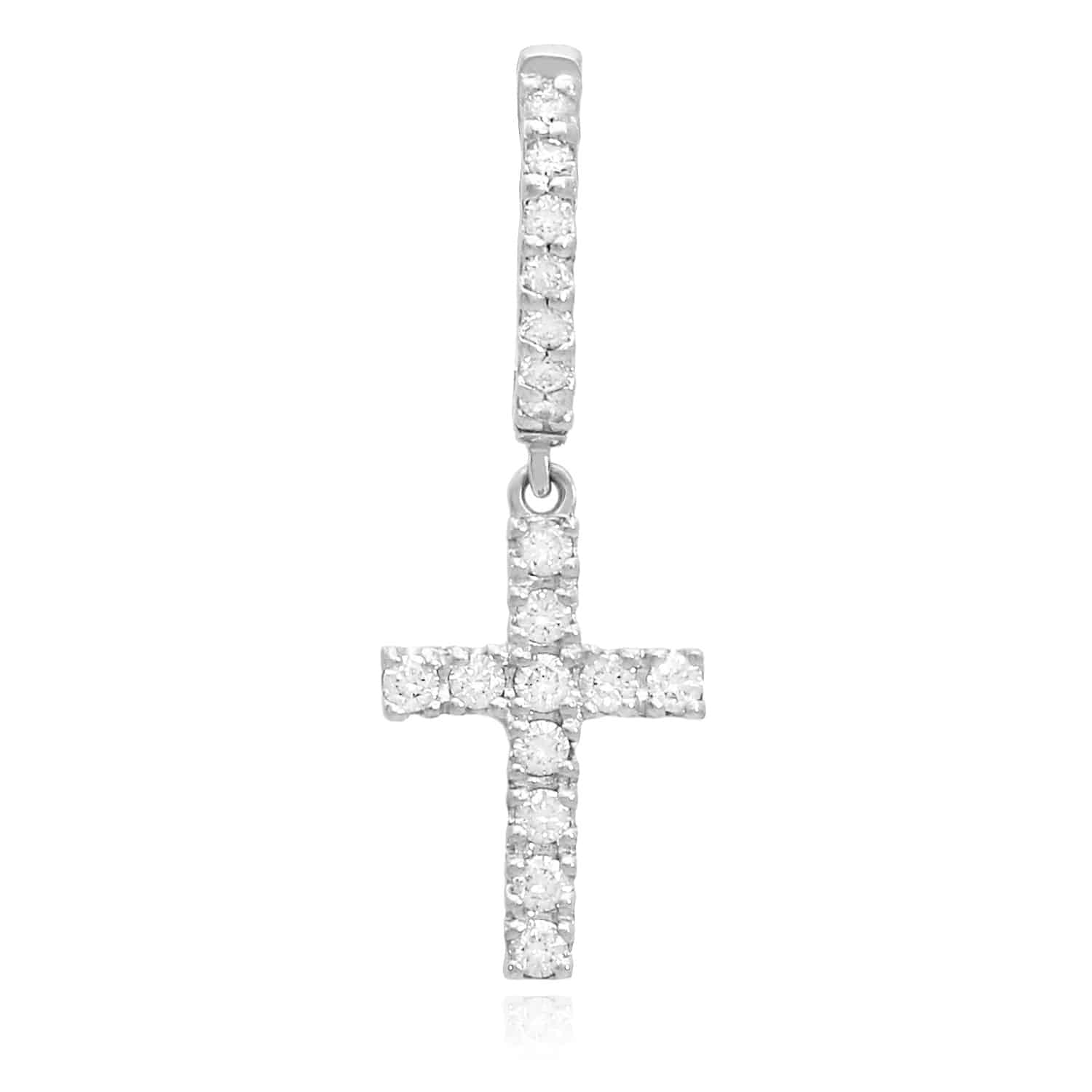 0.33CTW Natural Diamond 14K Gold Dangling Cross Hoop Earrings 28mm - White Gold