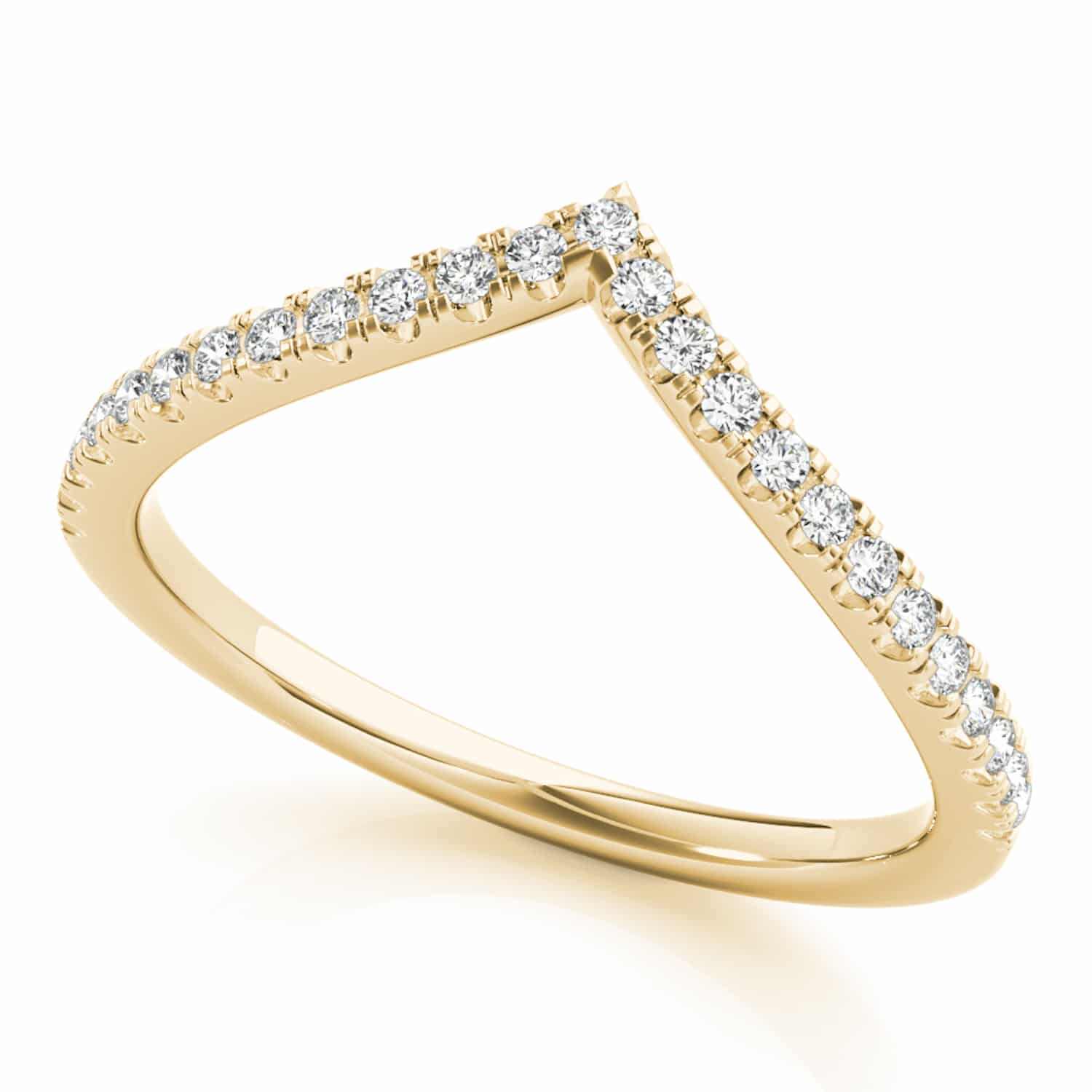 0.15CTW Natural Diamond 18K Yellow Gold Stackable Chevron Band Ring - 5
