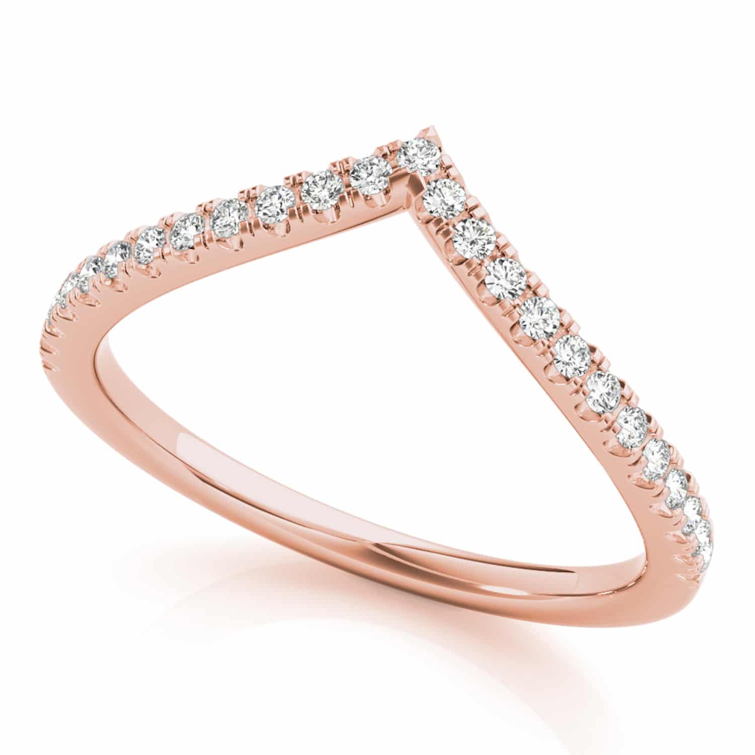 0.15CTW Natural Diamond 18K Rose Gold Stackable Chevron Band Ring - 6