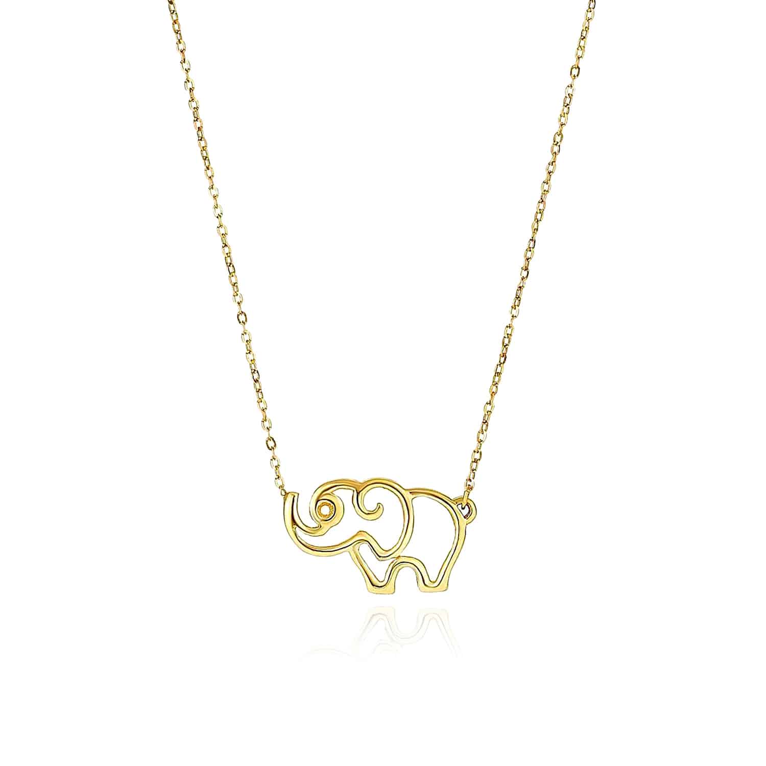14K Yellow Gold Open Elephant Pendant Chain Necklace 17"