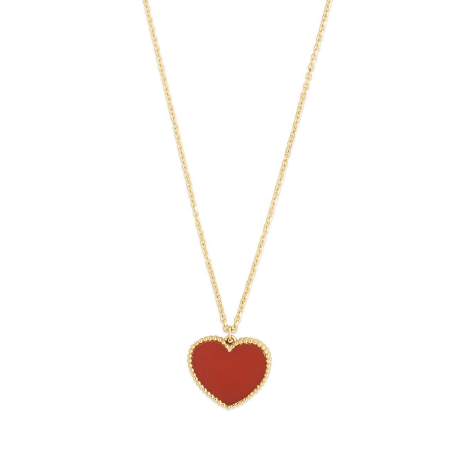 14K Yellow Gold Red Carnelian Heart Pendant Necklace 17"-18" Adjustable