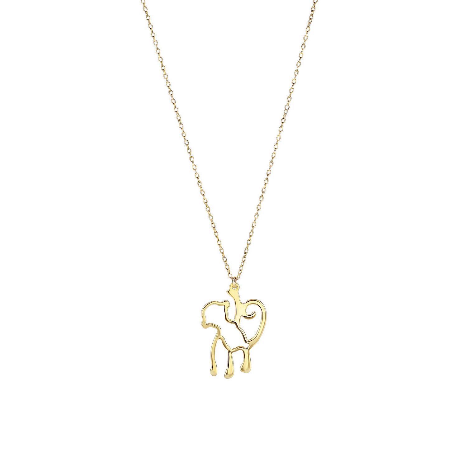 14K Yellow Gold Monkey Pendant Necklace 18"