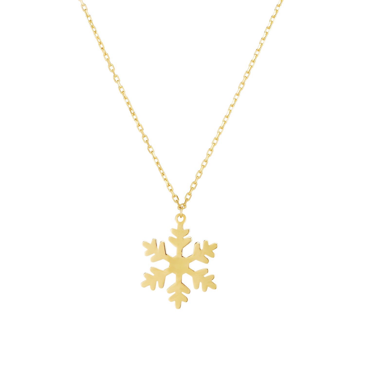 14K Yellow Gold Snowflake Pendant Necklace 14"-18" Adjustable