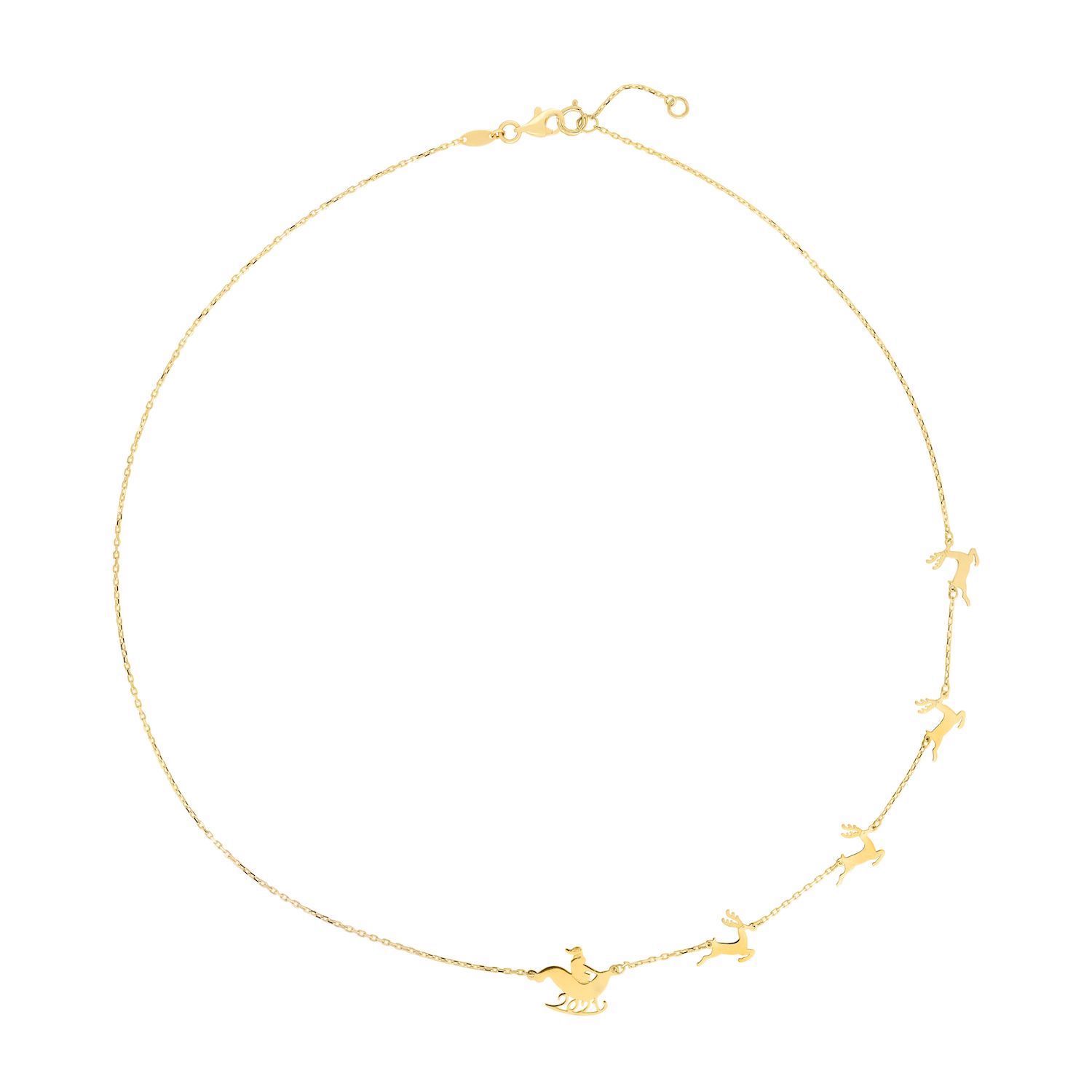 14K Yellow Gold Santa's Sleigh Necklace 14"-18" Adjustable