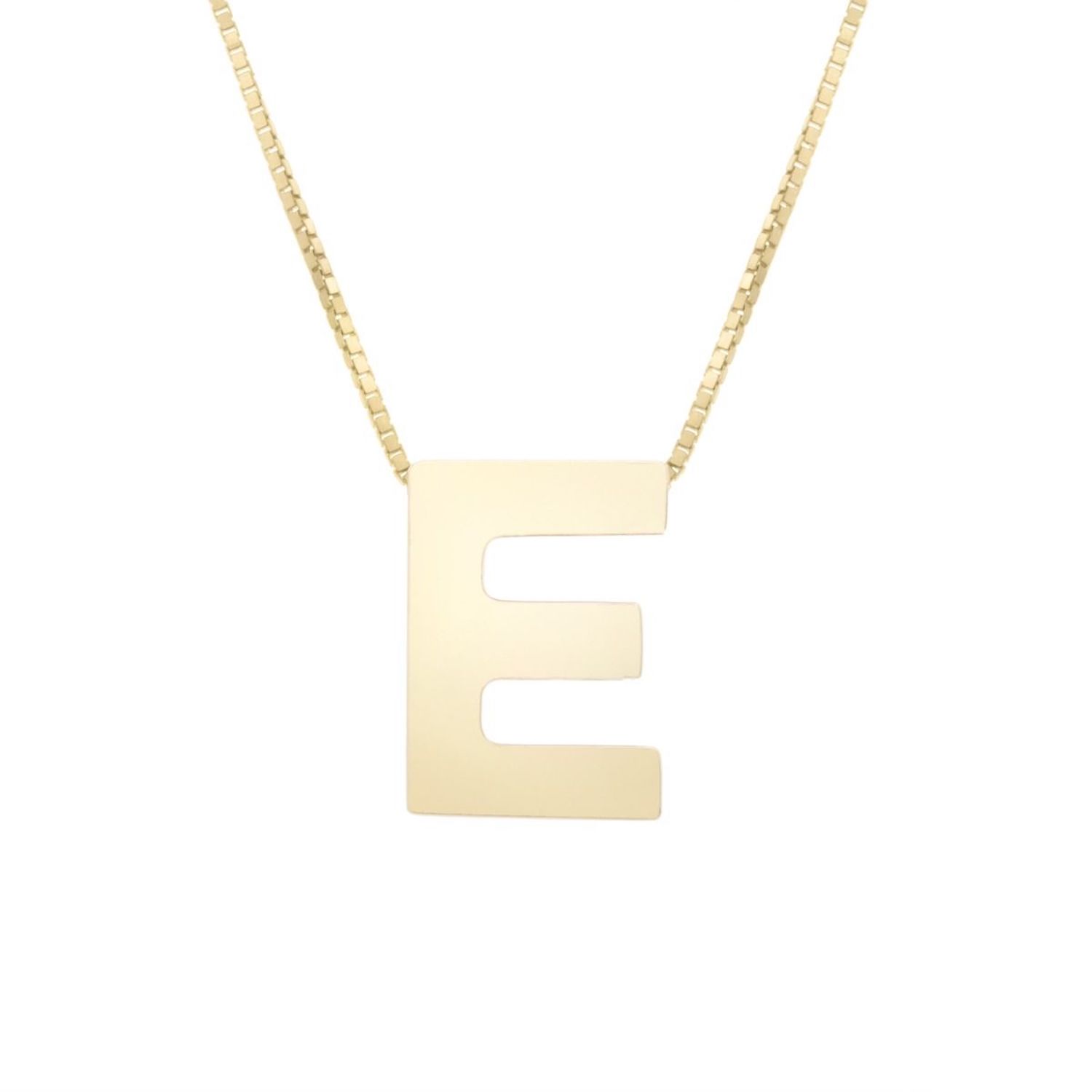 14K Yellow Gold Block Letter Initial Pendant Box Chain Necklace 16"-18" - E