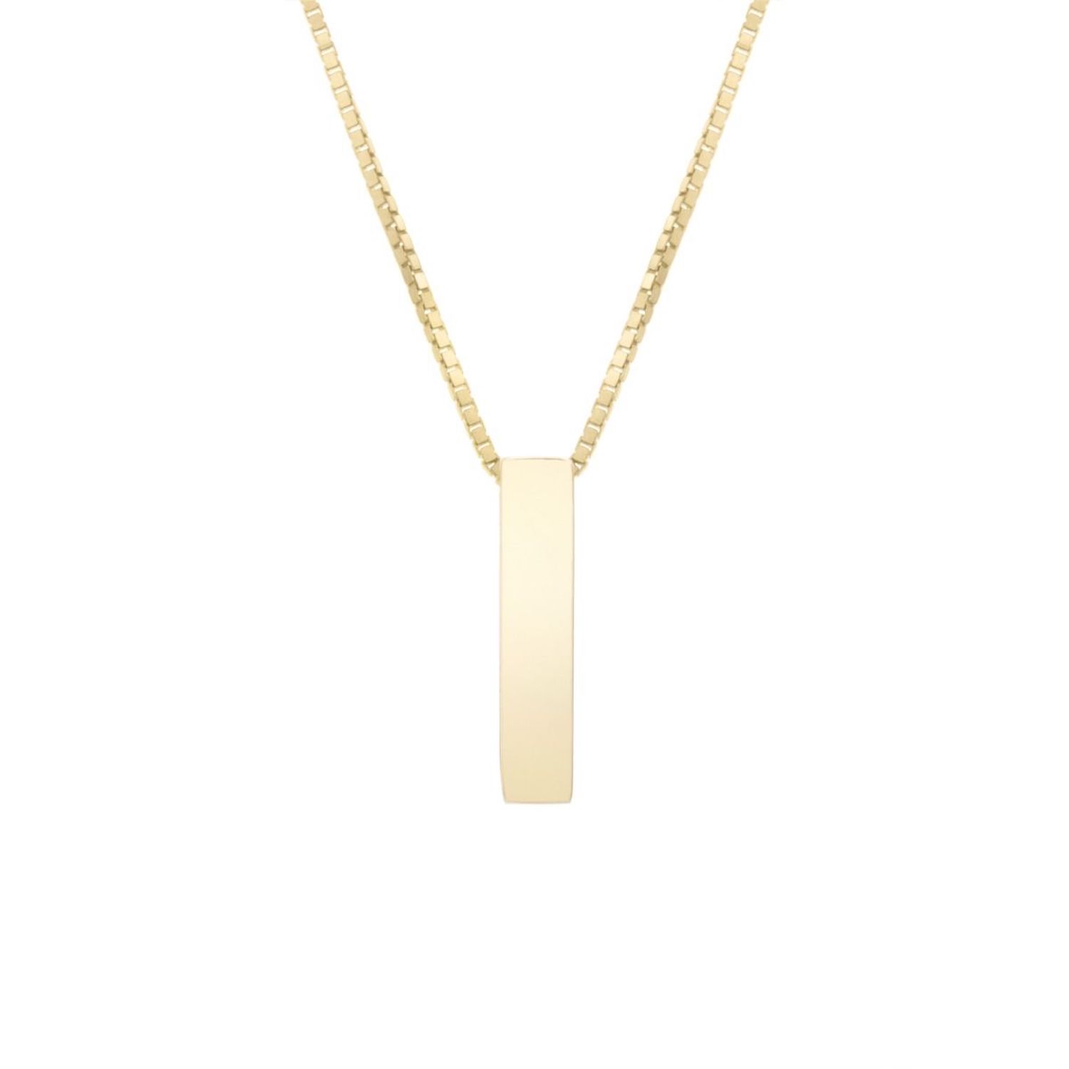 14K Yellow Gold Block Letter Initial Pendant Box Chain Necklace 16"-18" - I